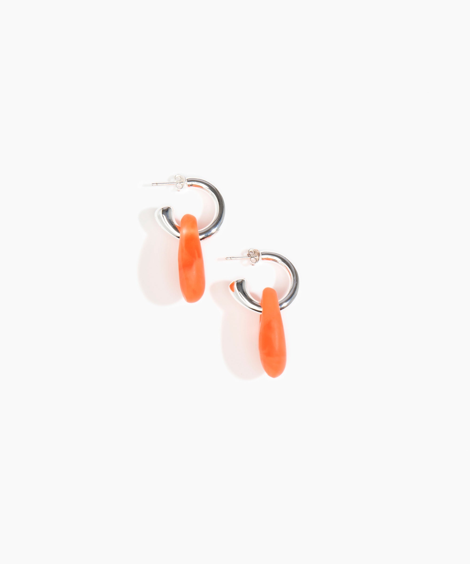 Dinosaur Designs Small Rock Hoop Earrings in Lychee Colour resin with Silver-Plated Brass Hoop Material
