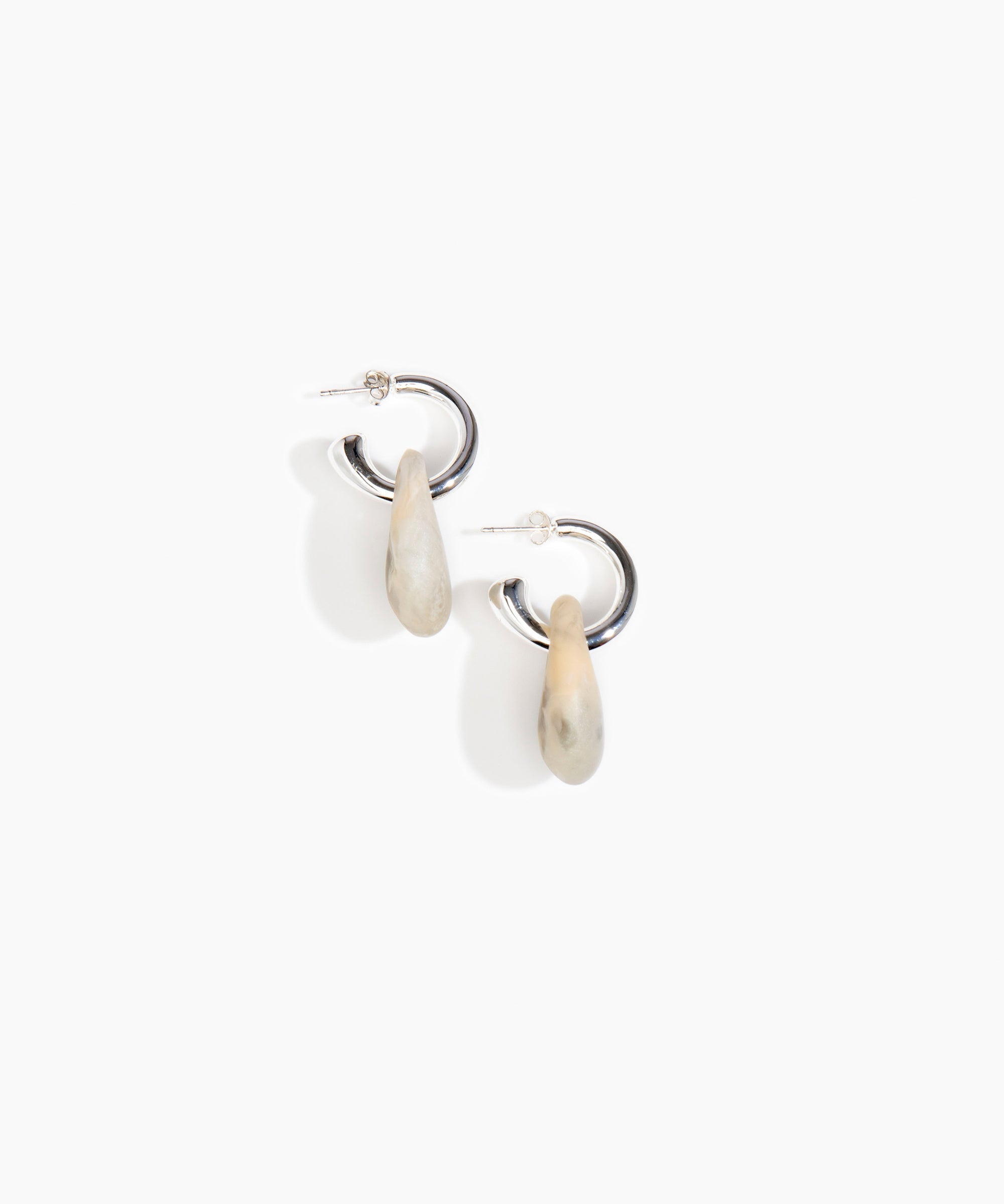 Dinosaur Designs Small Rock Hoop Earrings in Sandy Pearl Colour resin with Silver-Plated Brass Hoop Material