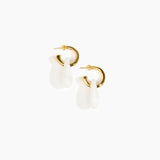 Dinosaur Designs Small Rock Hoop Earrings in Snow Swirl Colour resin with Brass Hoop Material