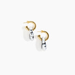 Dinosaur Designs Small Rock Hoop Earrings in White Marble Colour resin with Brass Hoop Material