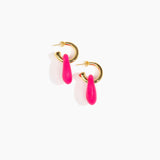 Dinosaur Designs Small Rock Hoop Earrings in Flamingo Colour resin with Brass Hoop Material