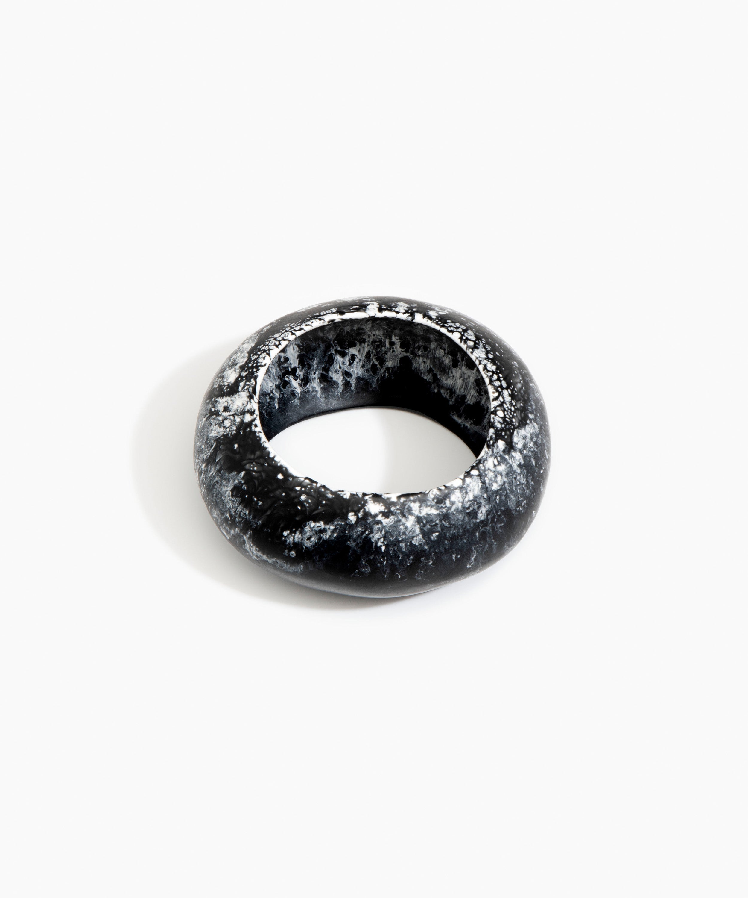 Dinosaur Designs Boulder Bangle in Black Marble Colour resin with Wide Fit