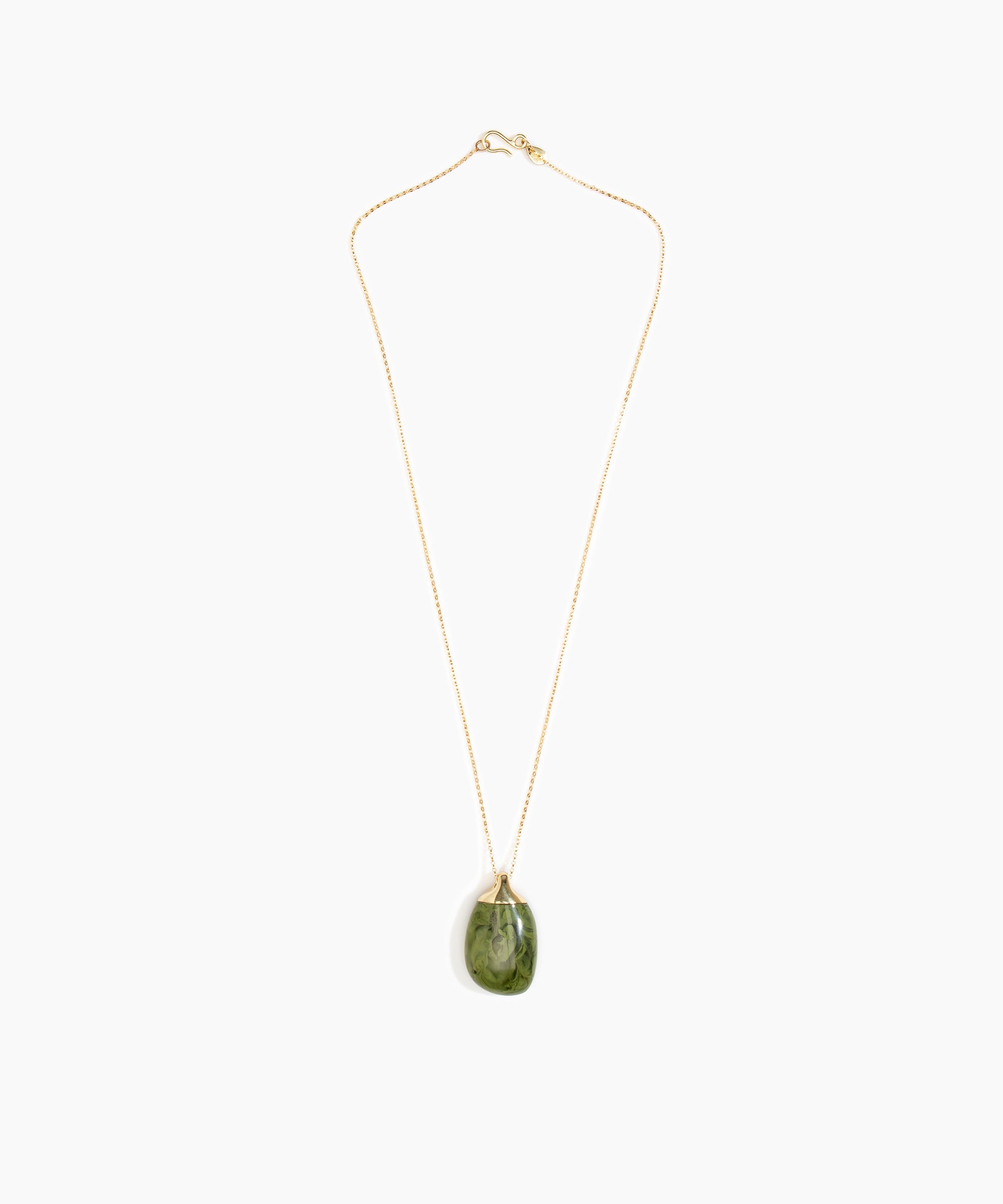 Dinosaur Designs Medium River Rock Pendant in Olive Colour resin with Gold-Filled Material