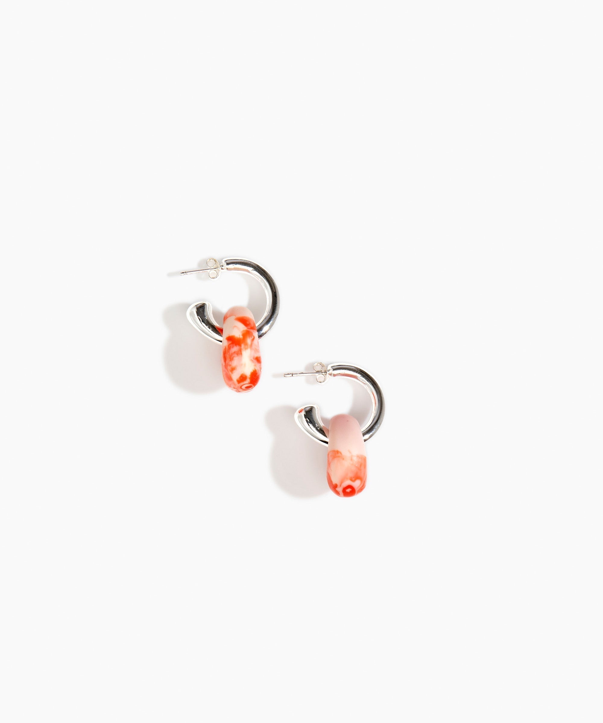 Dinosaur Designs Small Splash Earrings in Strawberry Colour resin with Silver-Plated Brass Hoop Material
