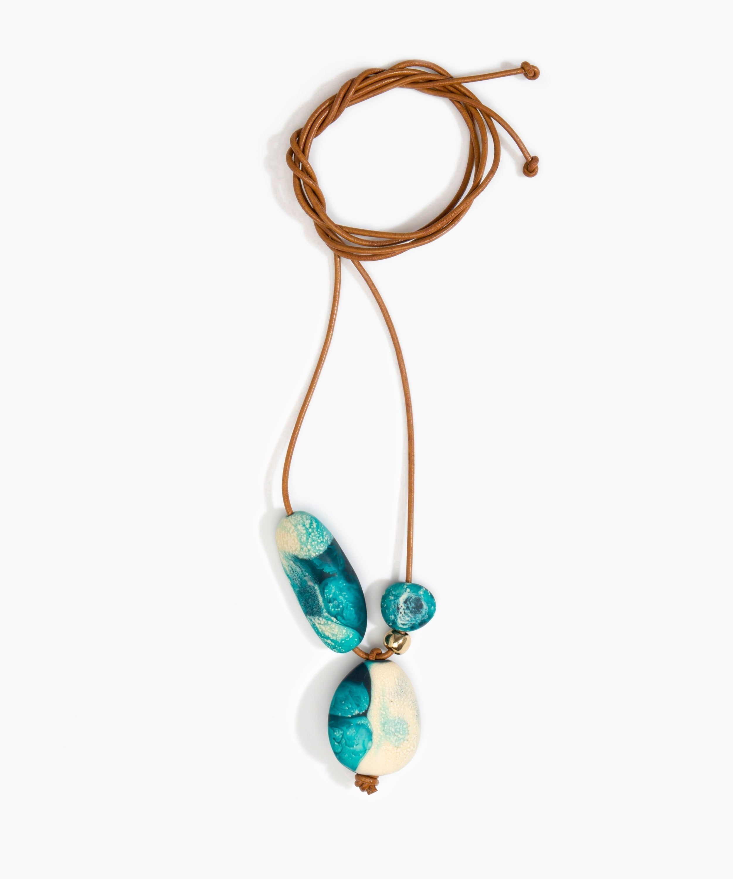 Dinosaur Designs Rock Cluster Pendant in Lagoon Colour resin with Nano-Coated Brass Bead Material