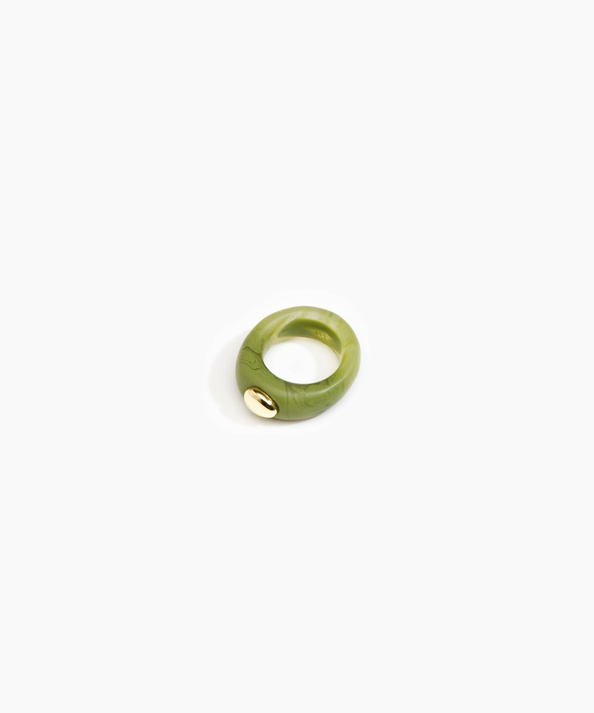 Dinosaur Designs Round Rock Ring in Olive Colour resin