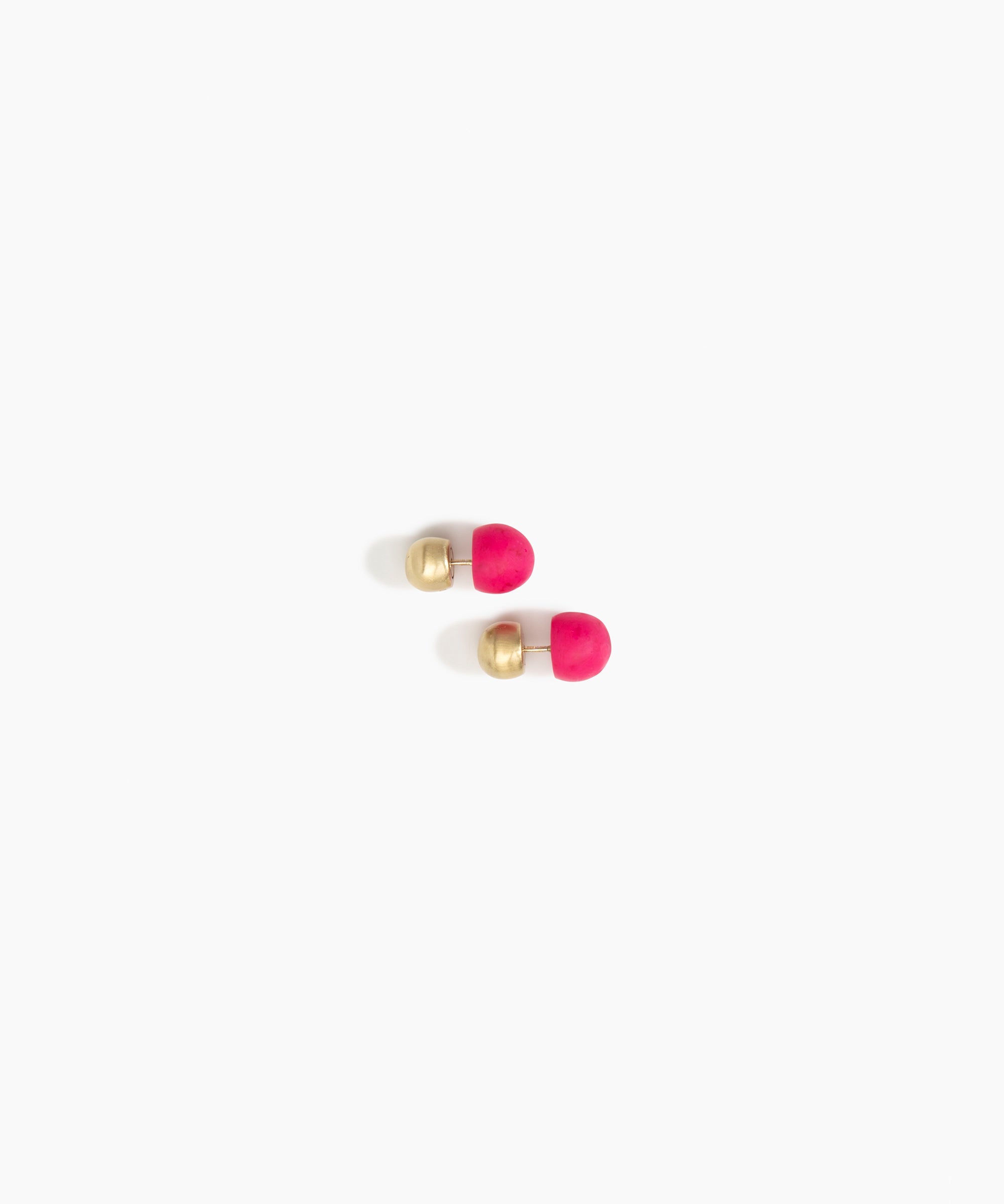 Dinosaur Designs Small Ball Stud Earrings in Flamingo Colour resin with Brushed Nano-Coated Brass Material