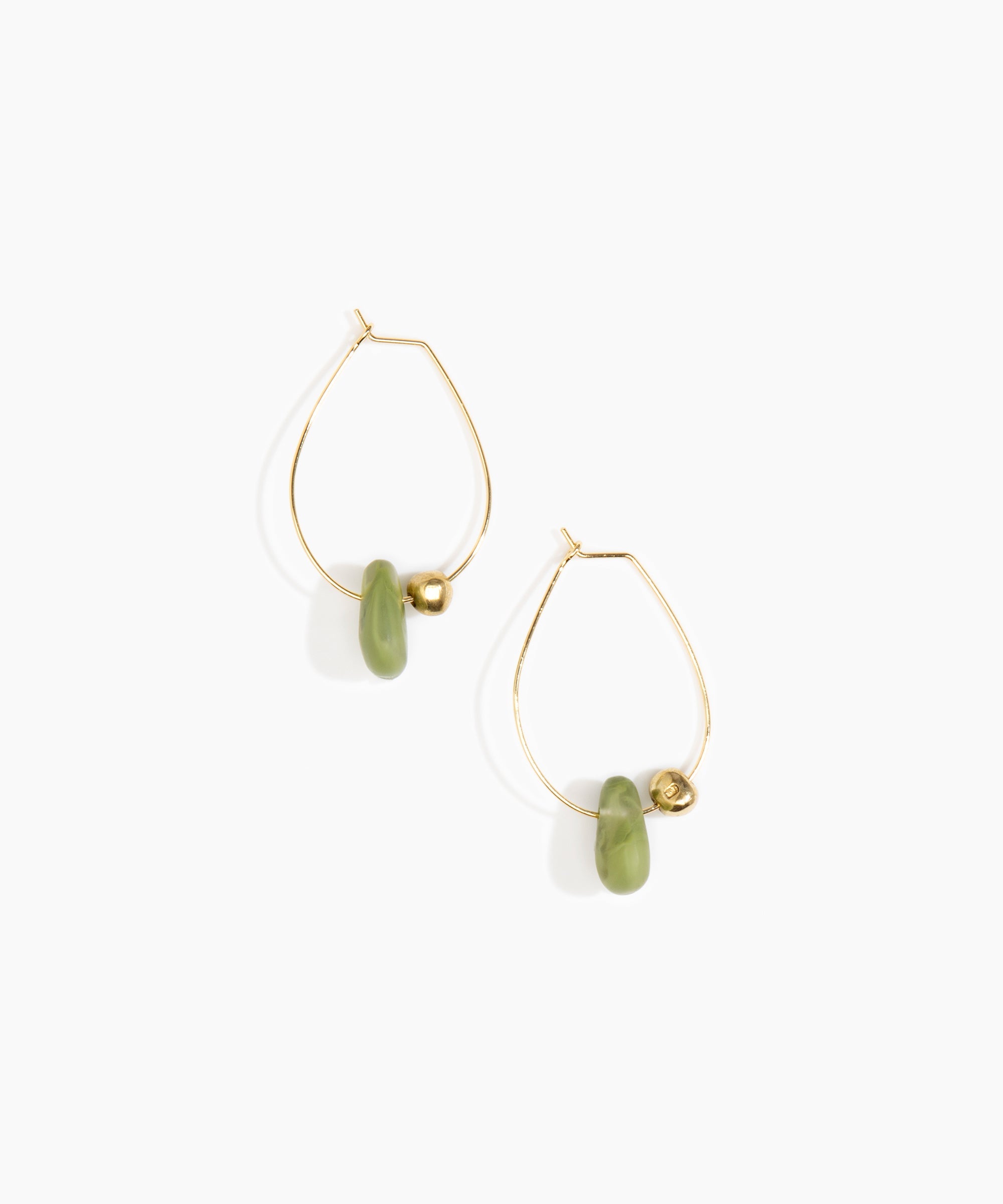 Dinosaur Designs Joie De Vivre Hoop Earrings in Olive Colour resin with Gold-Filled Material