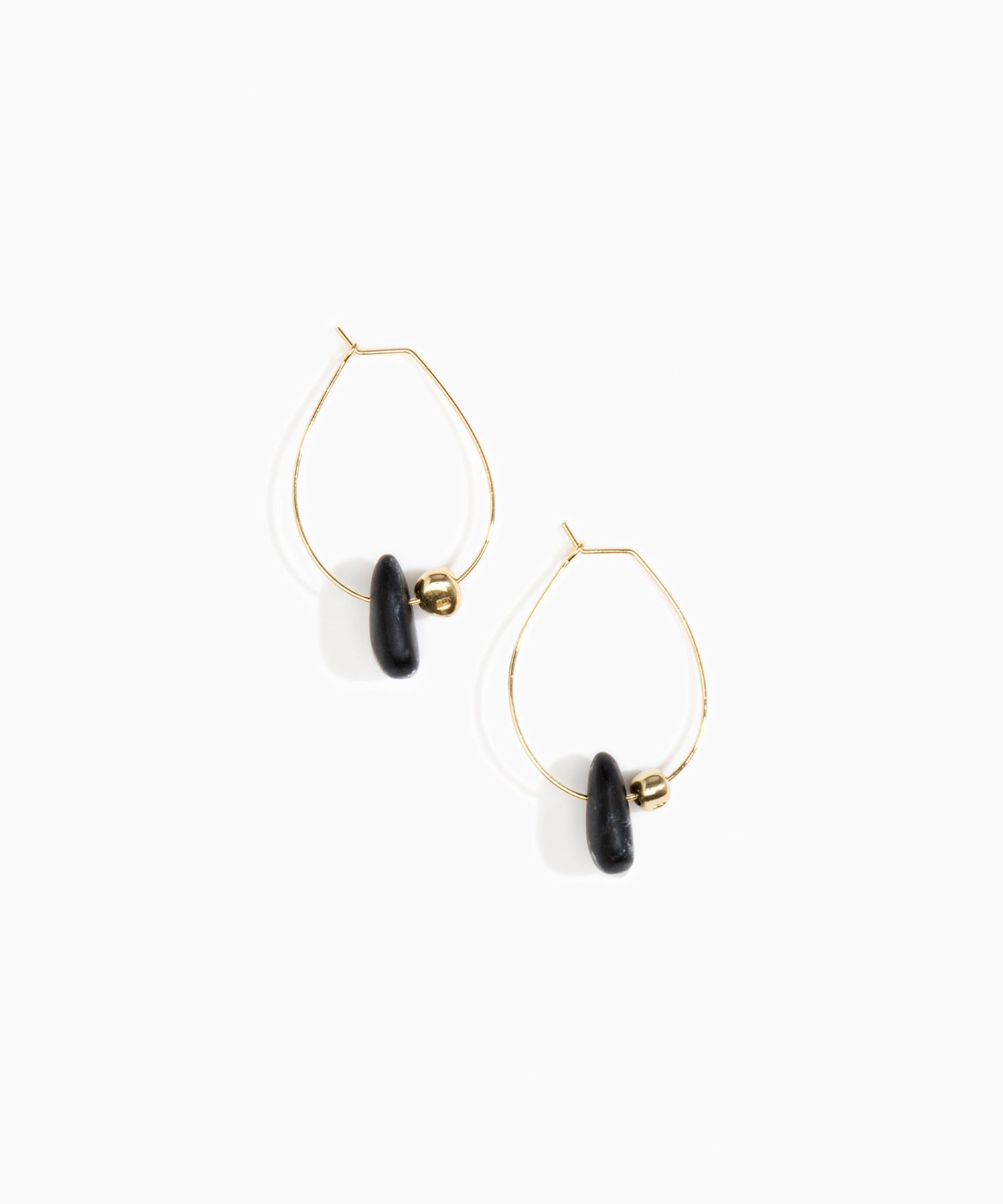 Dinosaur Designs Joie De Vivre Hoop Earrings in Black Marble Colour resin with Gold-Filled Material