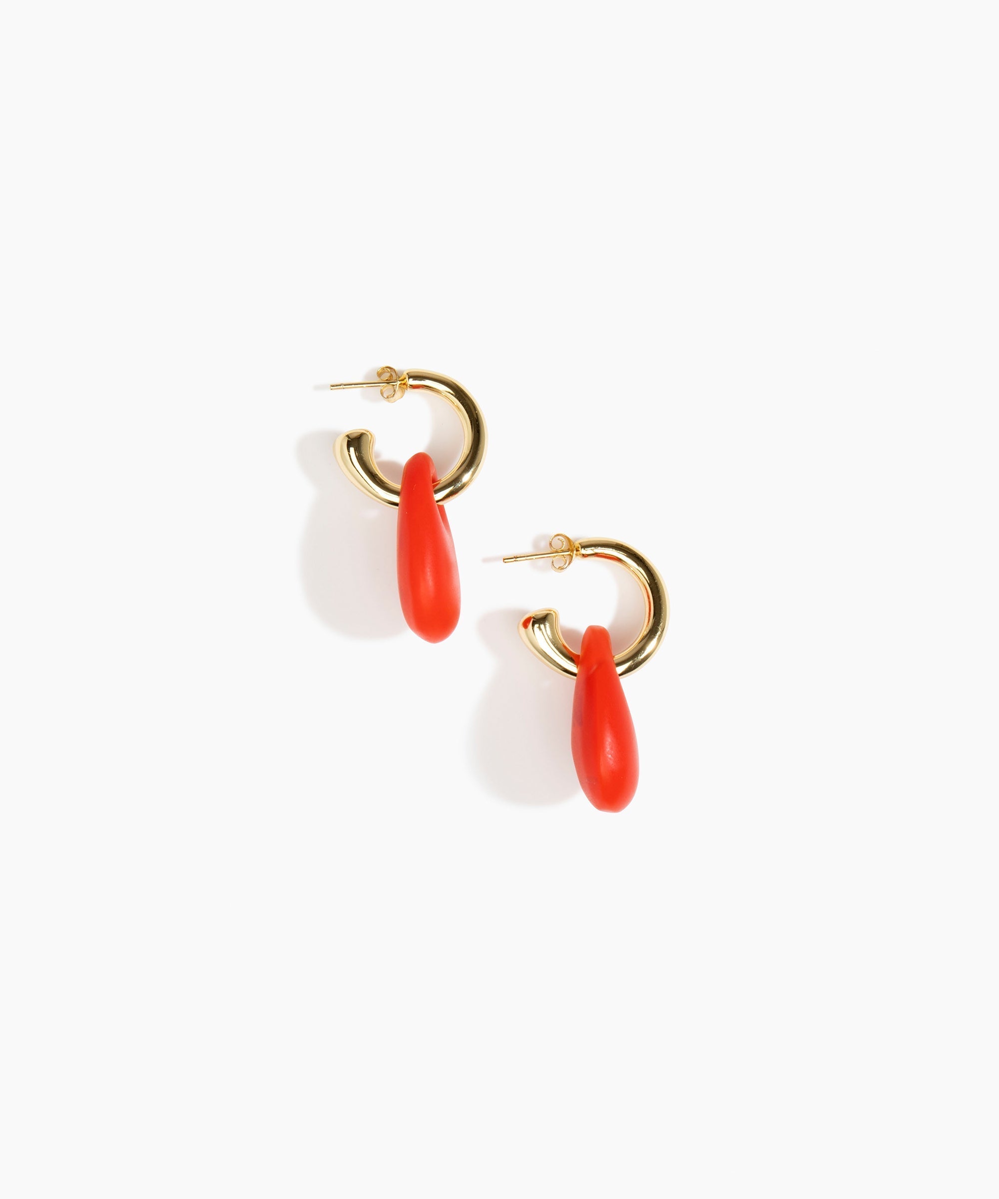 Dinosaur Designs Small Rock Hoop Earrings in Poppy Colour resin with Brass Hoop Material
