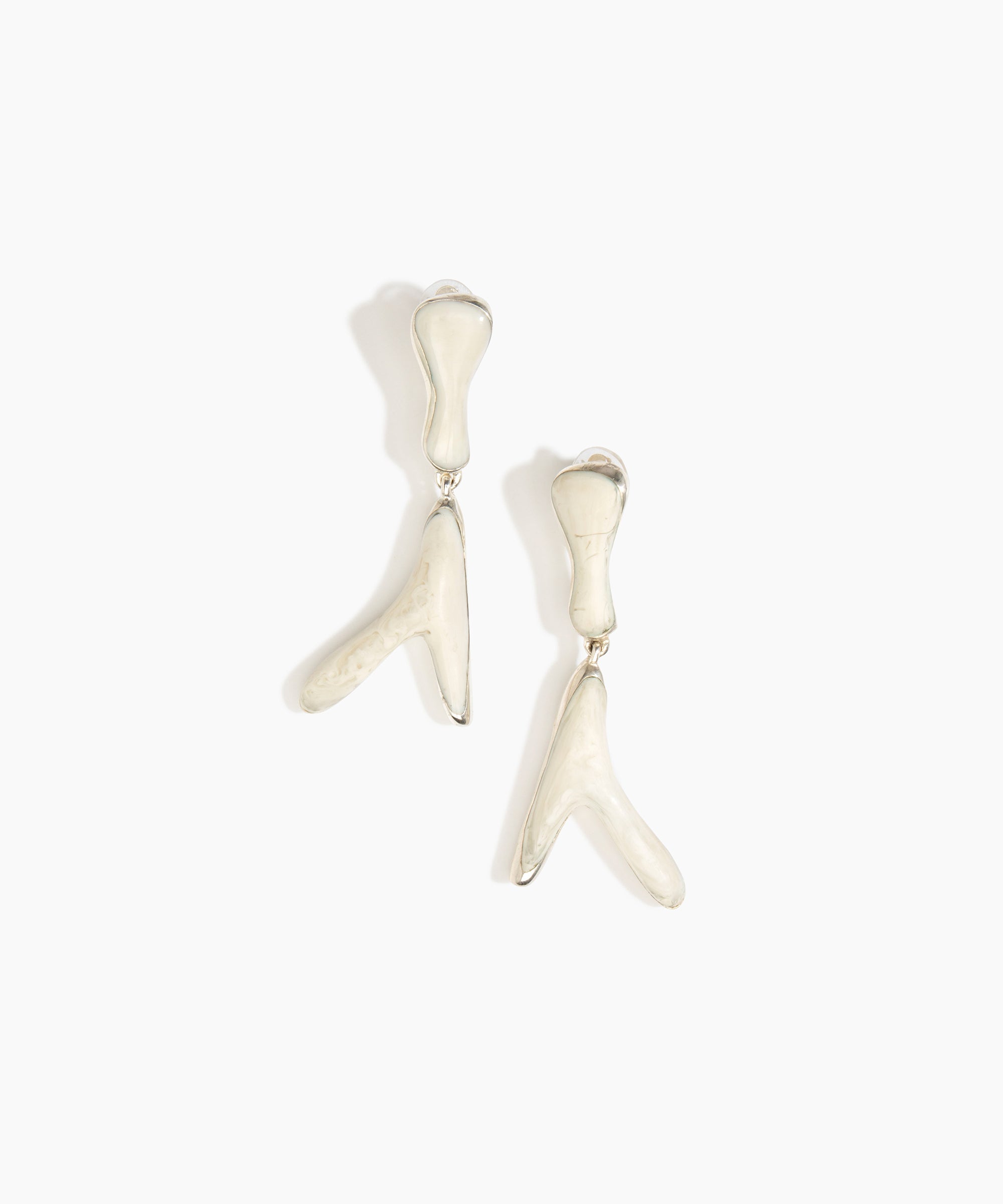 Dinosaur Designs Long Wishbone Earrings in Chalk Swirl Colour resin with Silver-Plated Brass Material