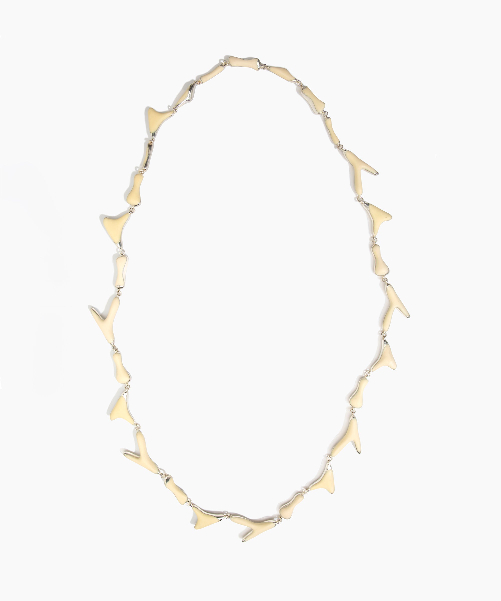 Dinosaur Designs Long Bones Necklace in Cream Colour resin with Silver-Plated Brass Material
