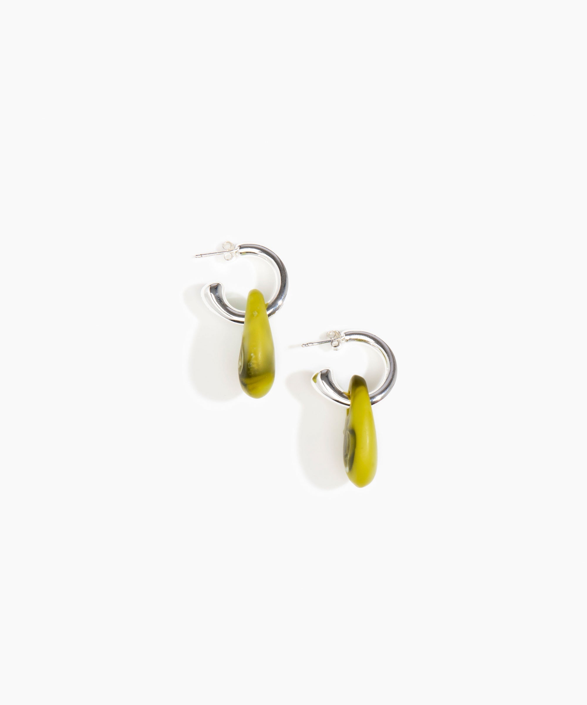 Dinosaur Designs Small Rock Hoop Earrings in Malachite Colour resin with Silver-Plated Brass Hoop Material..