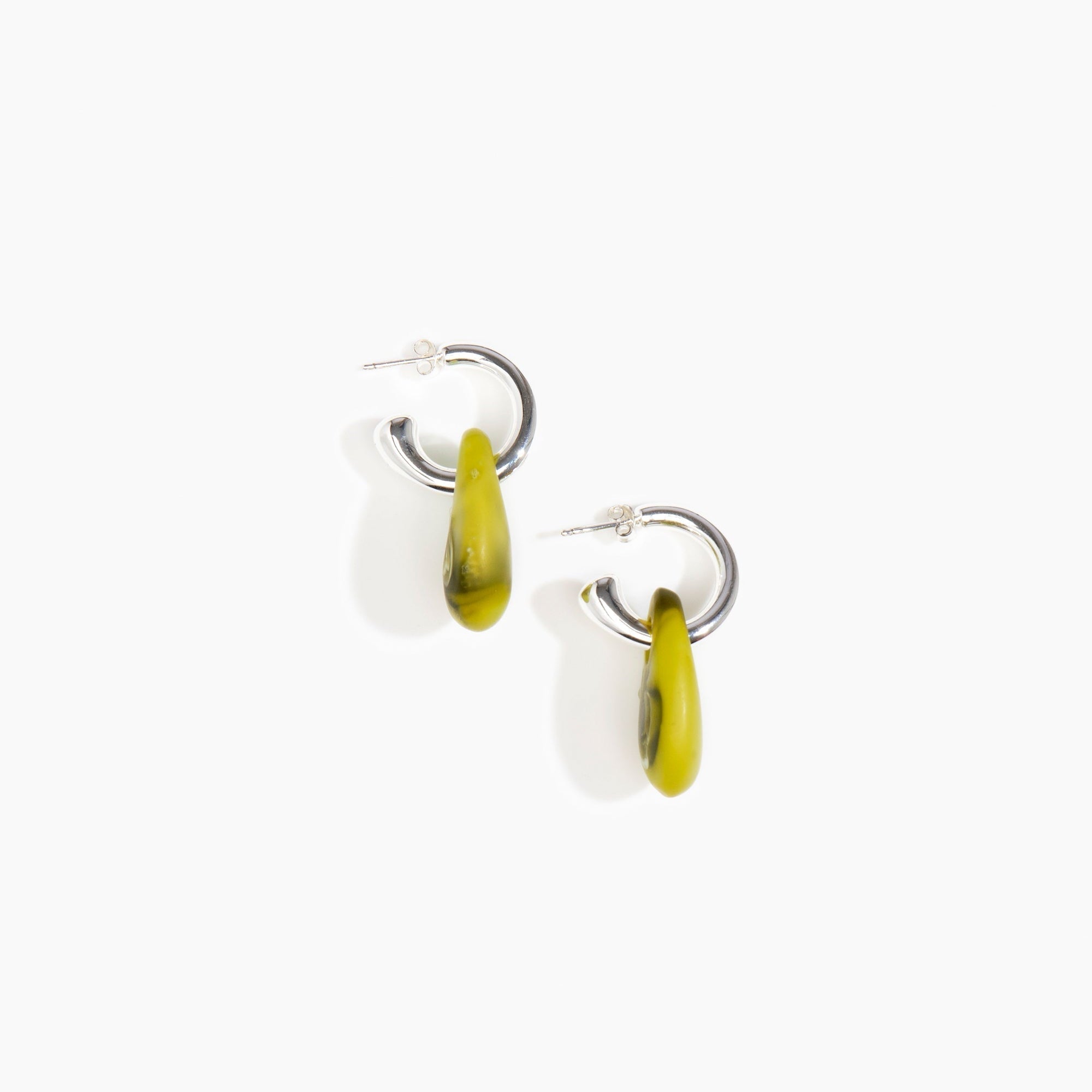 Dinosaur Designs Small Rock Hoop Earrings in Malachite Colour resin with Silver-Plated Brass Hoop Material.