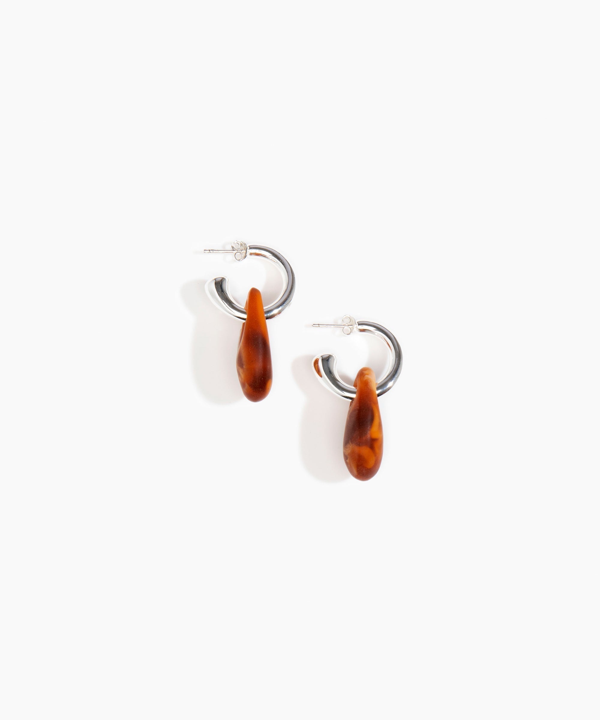 Dinosaur Designs Small Rock Hoop Earrings in Dark Horn Colour resin with Silver-Plated Brass Hoop Material