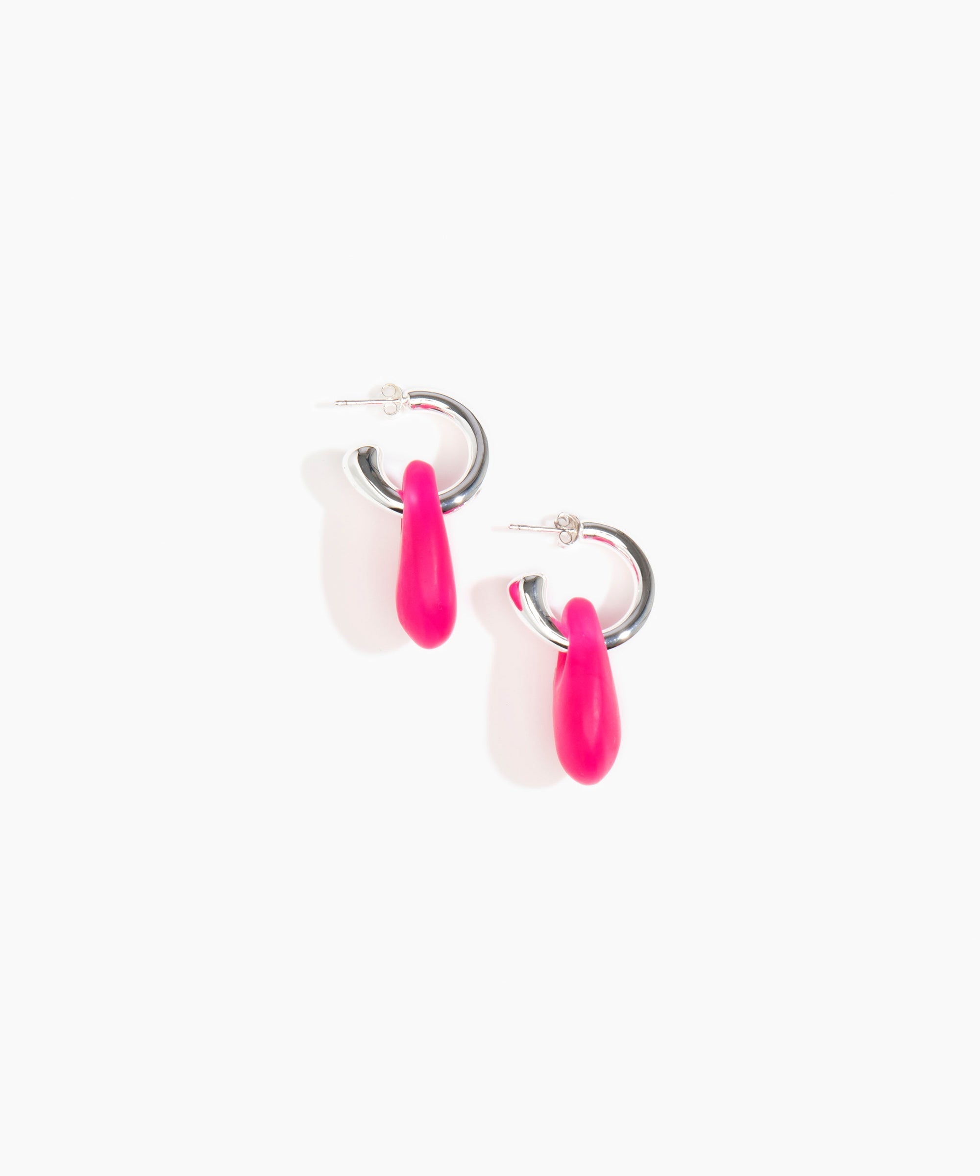 Dinosaur Designs Small Rock Hoop Earrings in Flamingo Colour resin with Silver-Plated Brass Hoop Material.