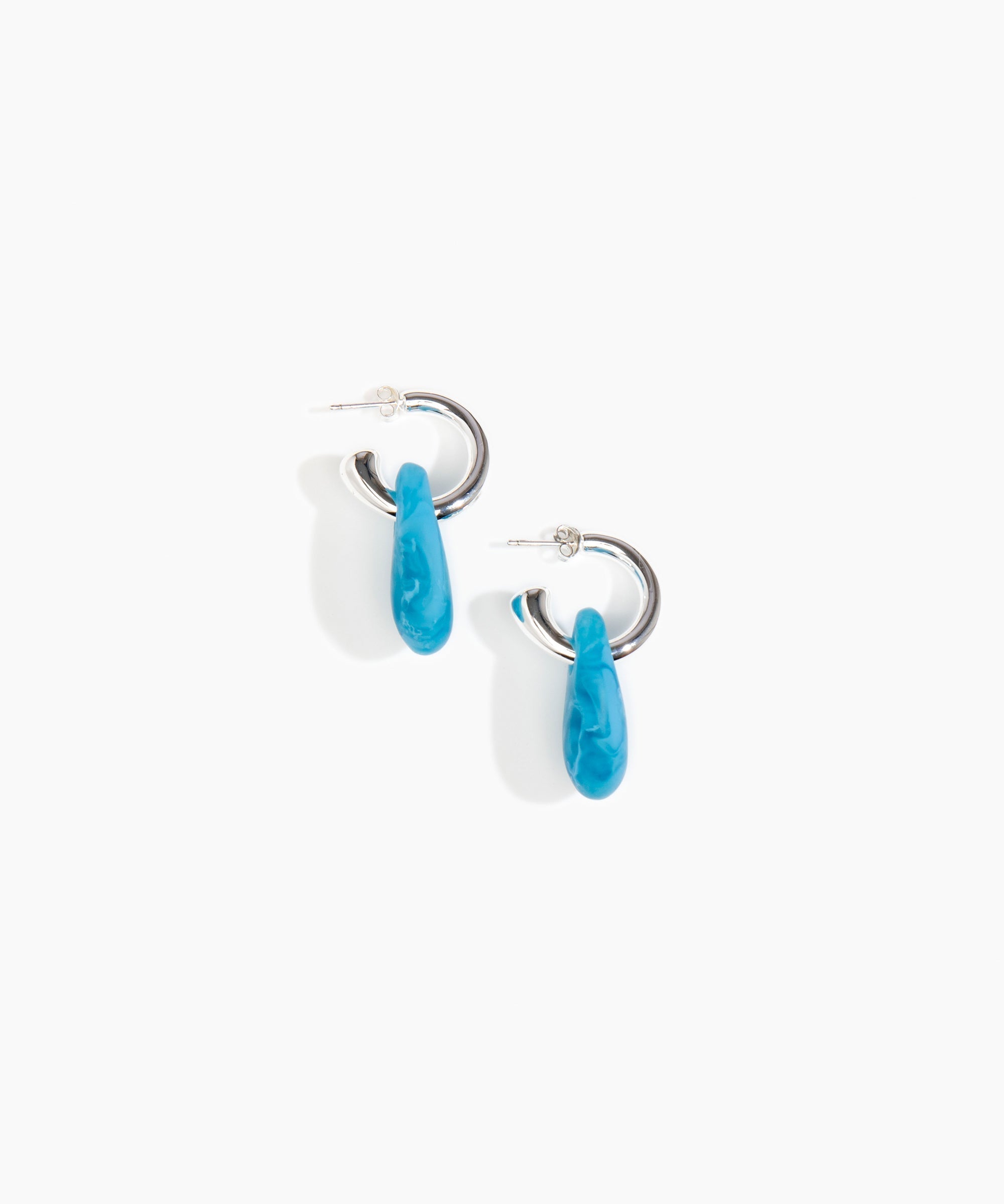 Dinosaur Designs Small Rock Hoop Earrings in Sky Colour resin with Silver-Plated Brass Hoop Material