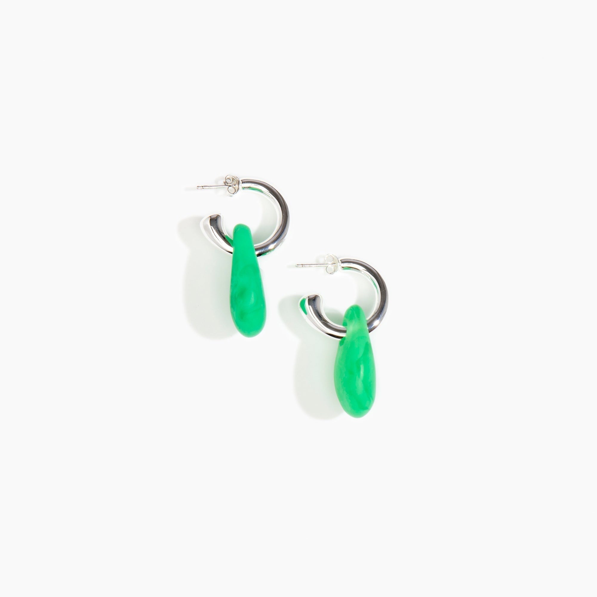 Dinosaur Designs Small Rock Hoop Earrings in Leaf Colour resin with Silver-Plated Brass Hoop Material.