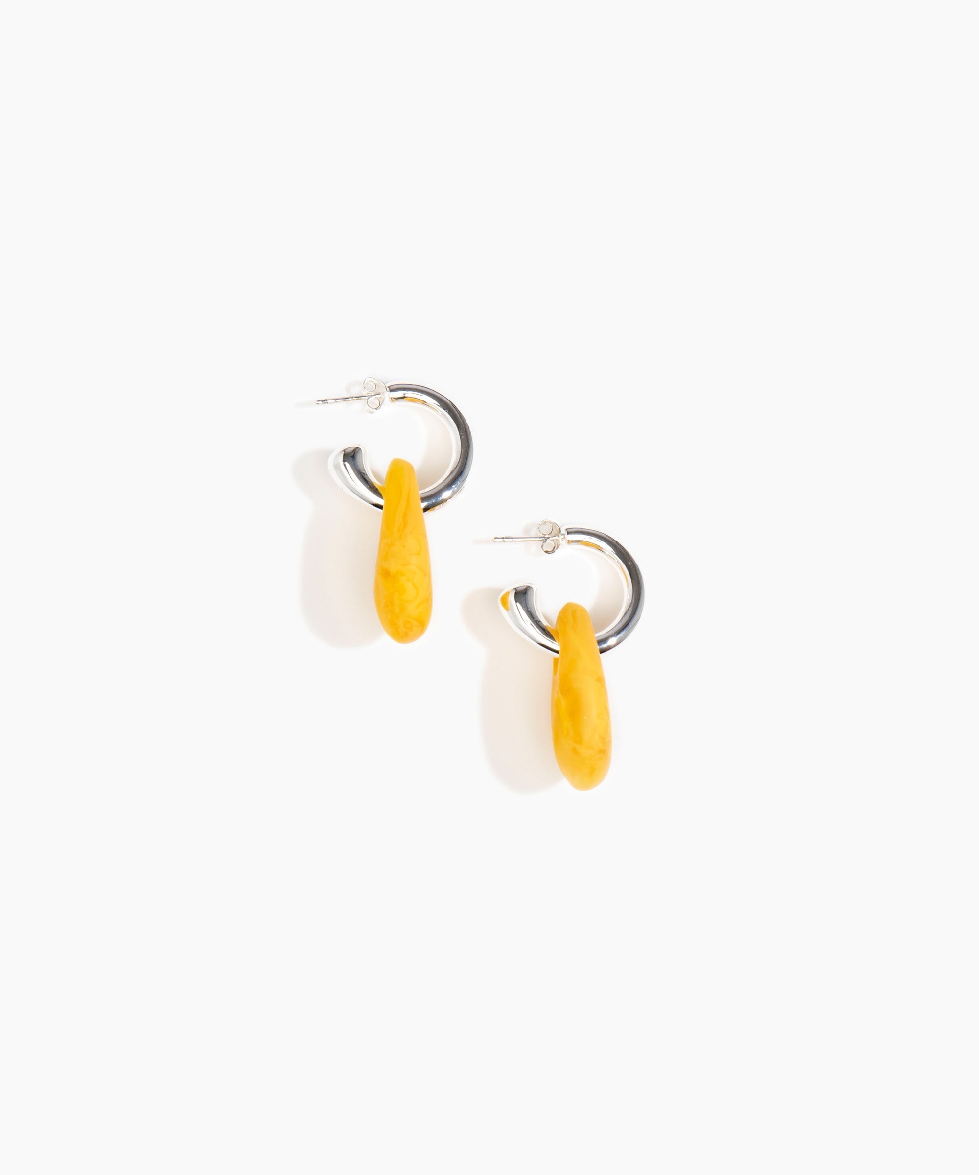 Dinosaur Designs Small Rock Hoop Earrings in Honeycomb Colour resin with Silver-Plated Brass Hoop Material..