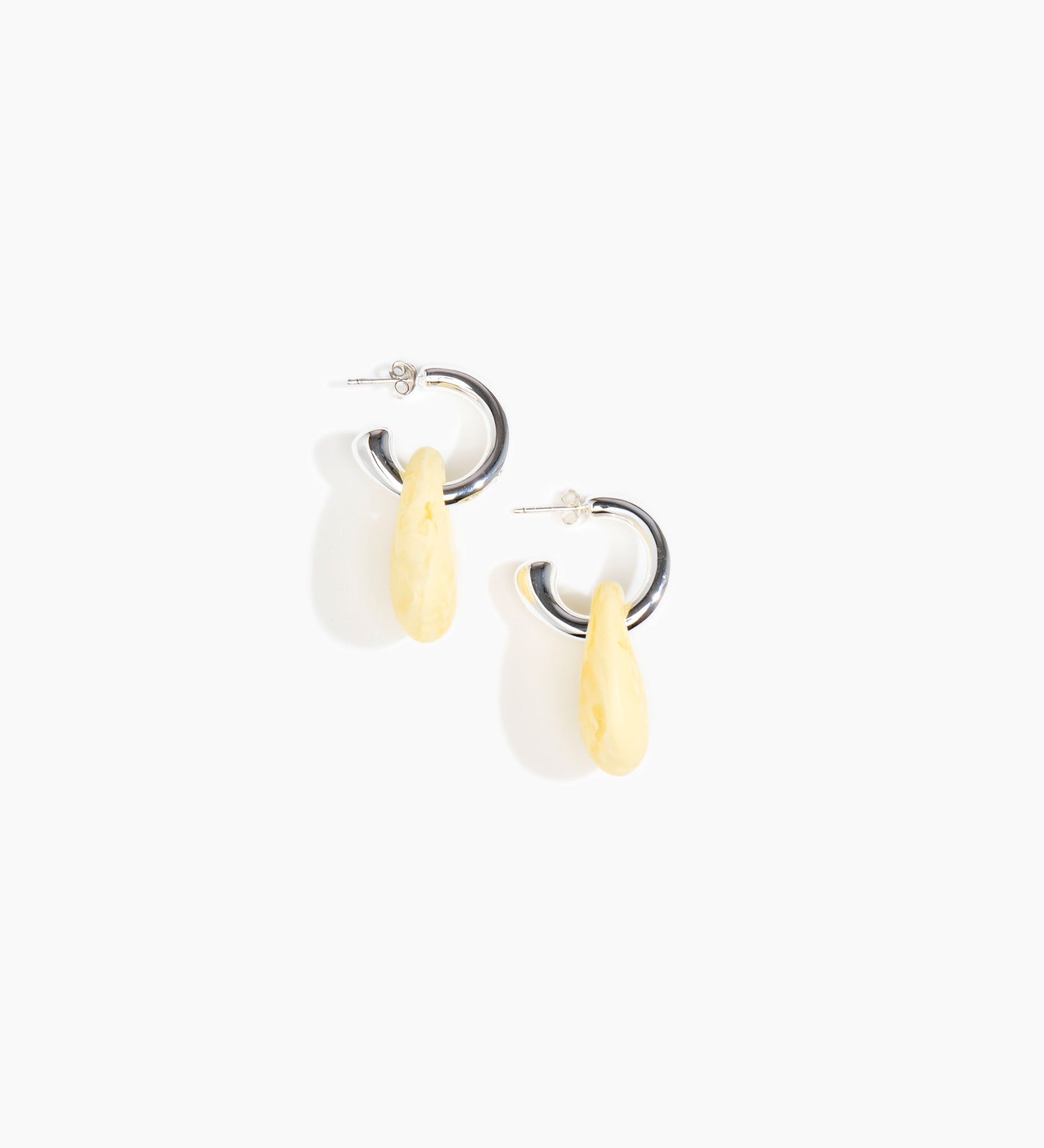 Dinosaur Designs Small Rock Hoop Earrings Earrings in Lemon Colour resin with Silver-Plated Brass Hoop Material