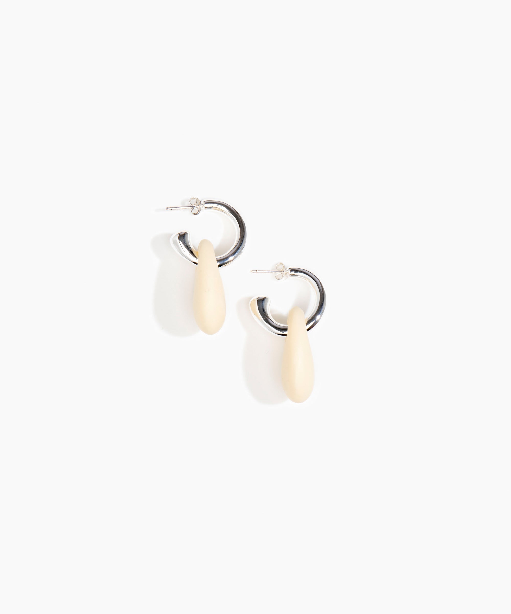 Dinosaur Designs Small Rock Hoop Earrings in Cream Colour resin with Silver-Plated Brass Hoop Material.