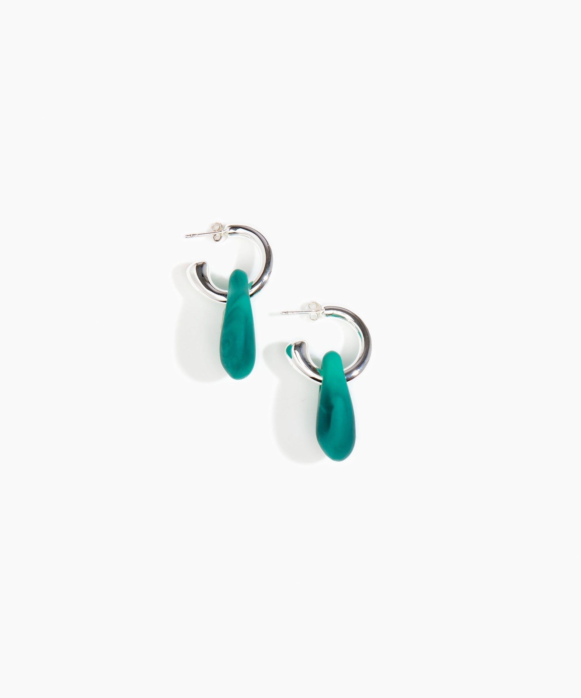 Dinosaur Designs Small Rock Hoop Earrings in Mineral Swirl Colour resin with Silver-Plated Brass Hoop Material.