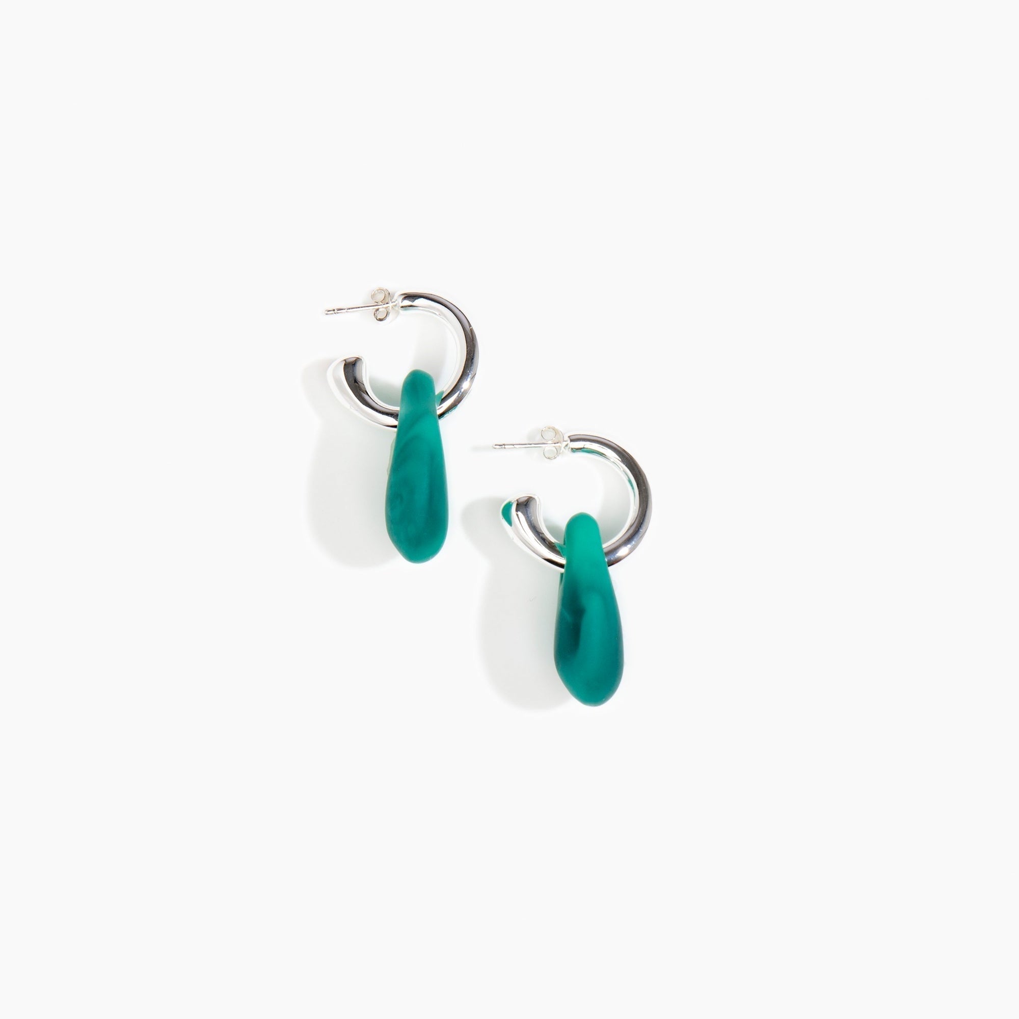 Dinosaur Designs Small Rock Hoop Earrings in Mineral Swirl Colour resin with Silver-Plated Brass Hoop Material.