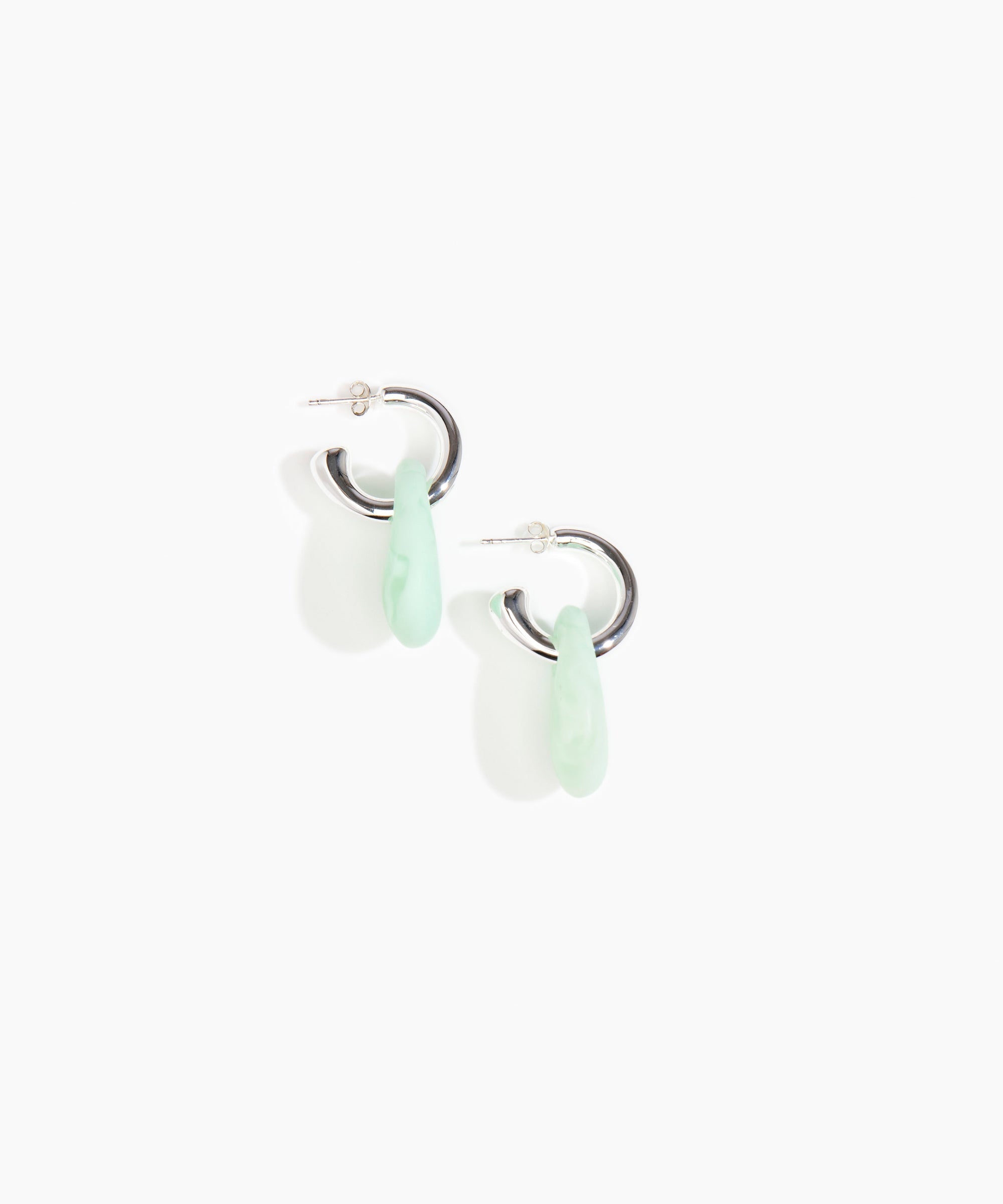Dinosaur Designs Small Rock Hoop Earrings in Mint Colour resin with Silver-Plated Brass Hoop Material..