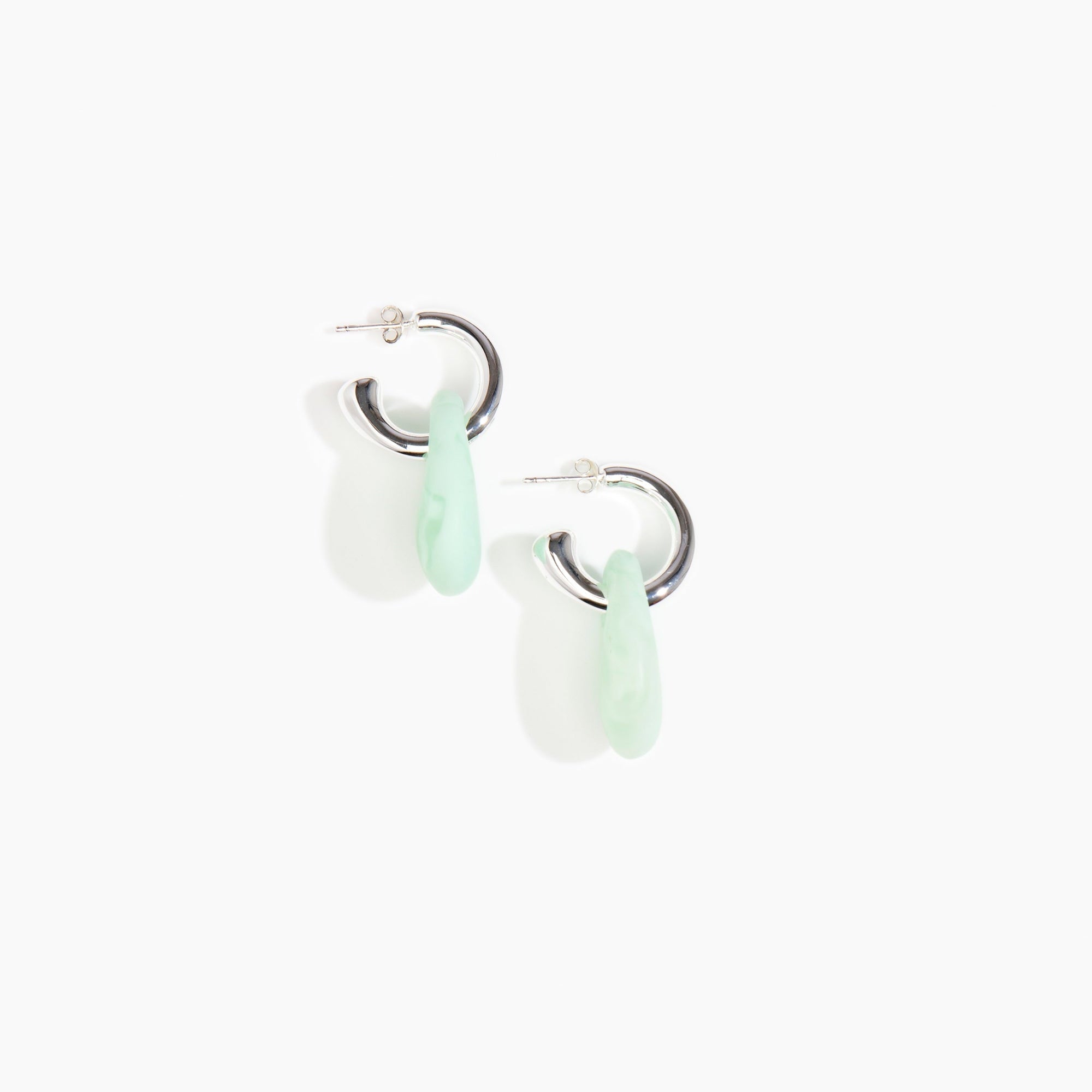 Dinosaur Designs Small Rock Hoop Earrings in Mint Colour resin with Silver-Plated Brass Hoop Material.