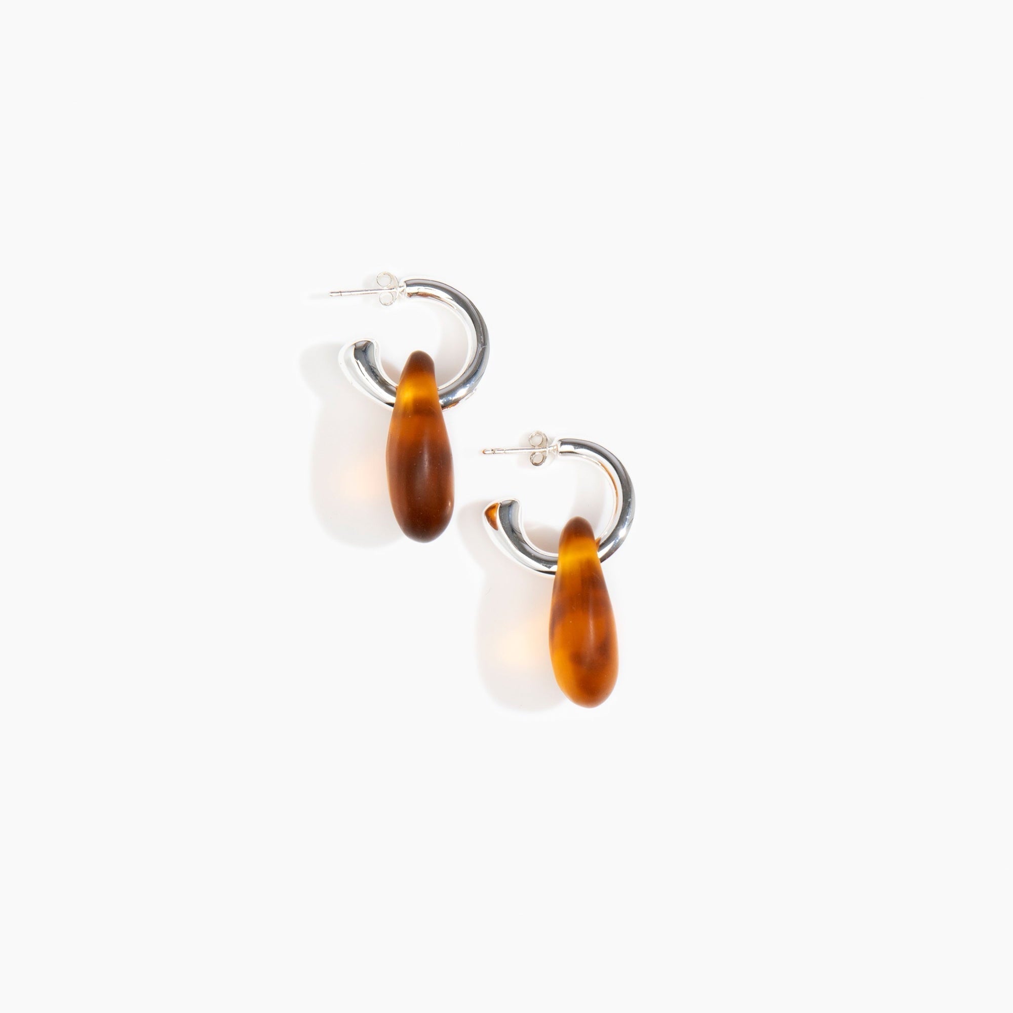 Dinosaur Designs Small Rock Hoop Earrings in Tortoise Colour resin with Silver-Plated Brass Hoop Material.