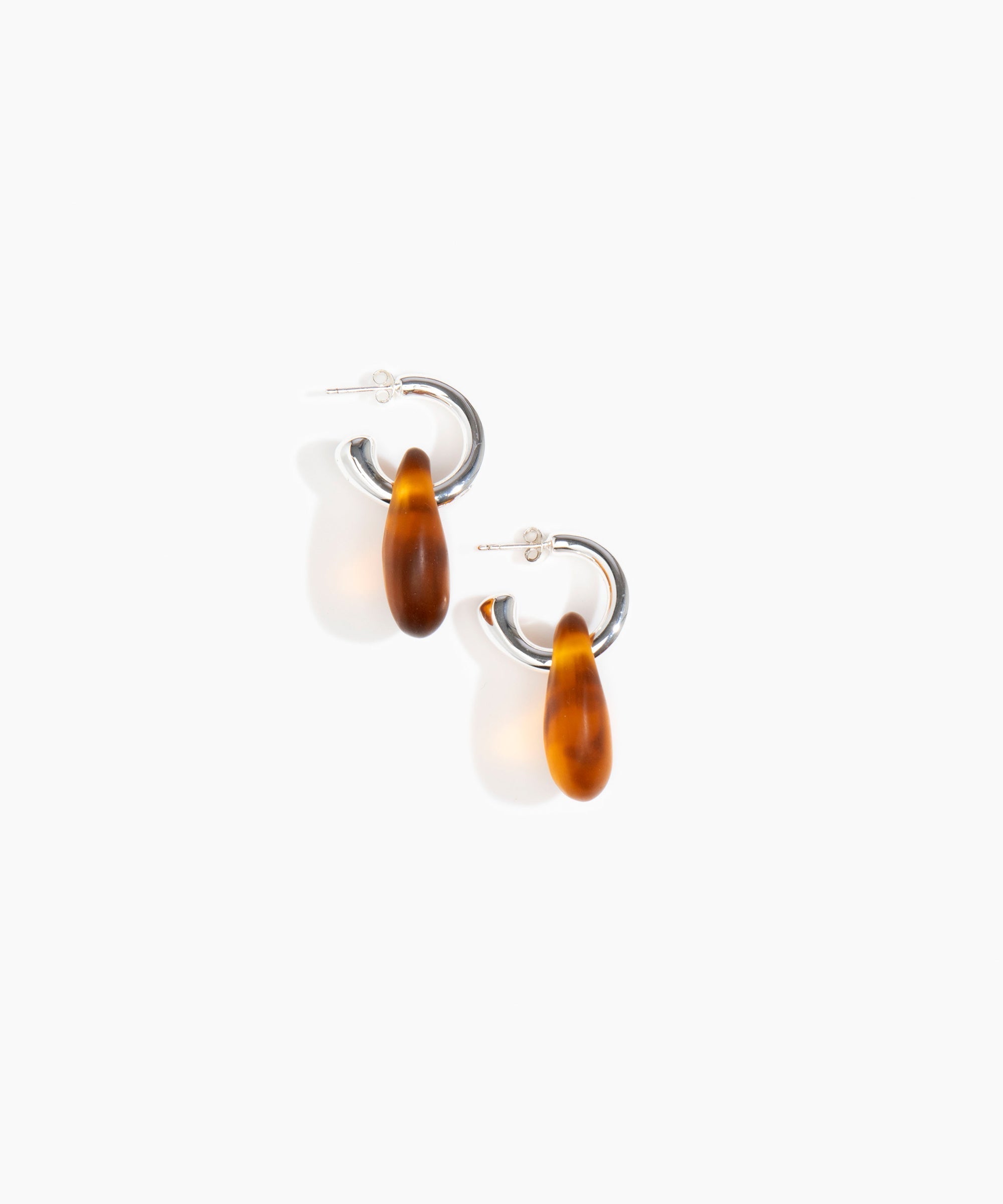 Dinosaur Designs Small Rock Hoop Earrings in Tortoise Colour resin with Silver-Plated Brass Hoop Material