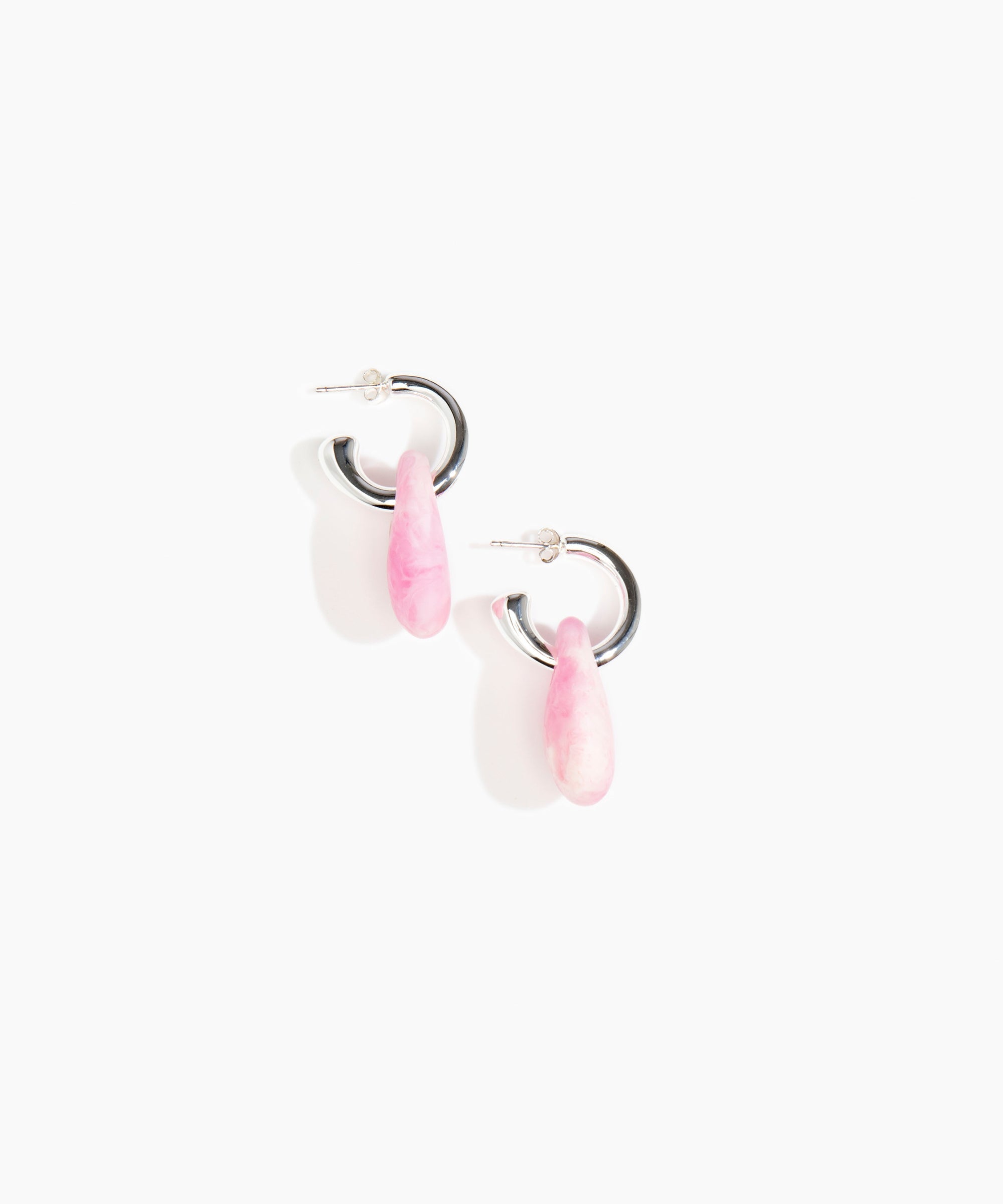 Dinosaur Designs Small Rock Hoop Earrings in Shell Pink Colour resin with Silver-Plated Brass Hoop Material..