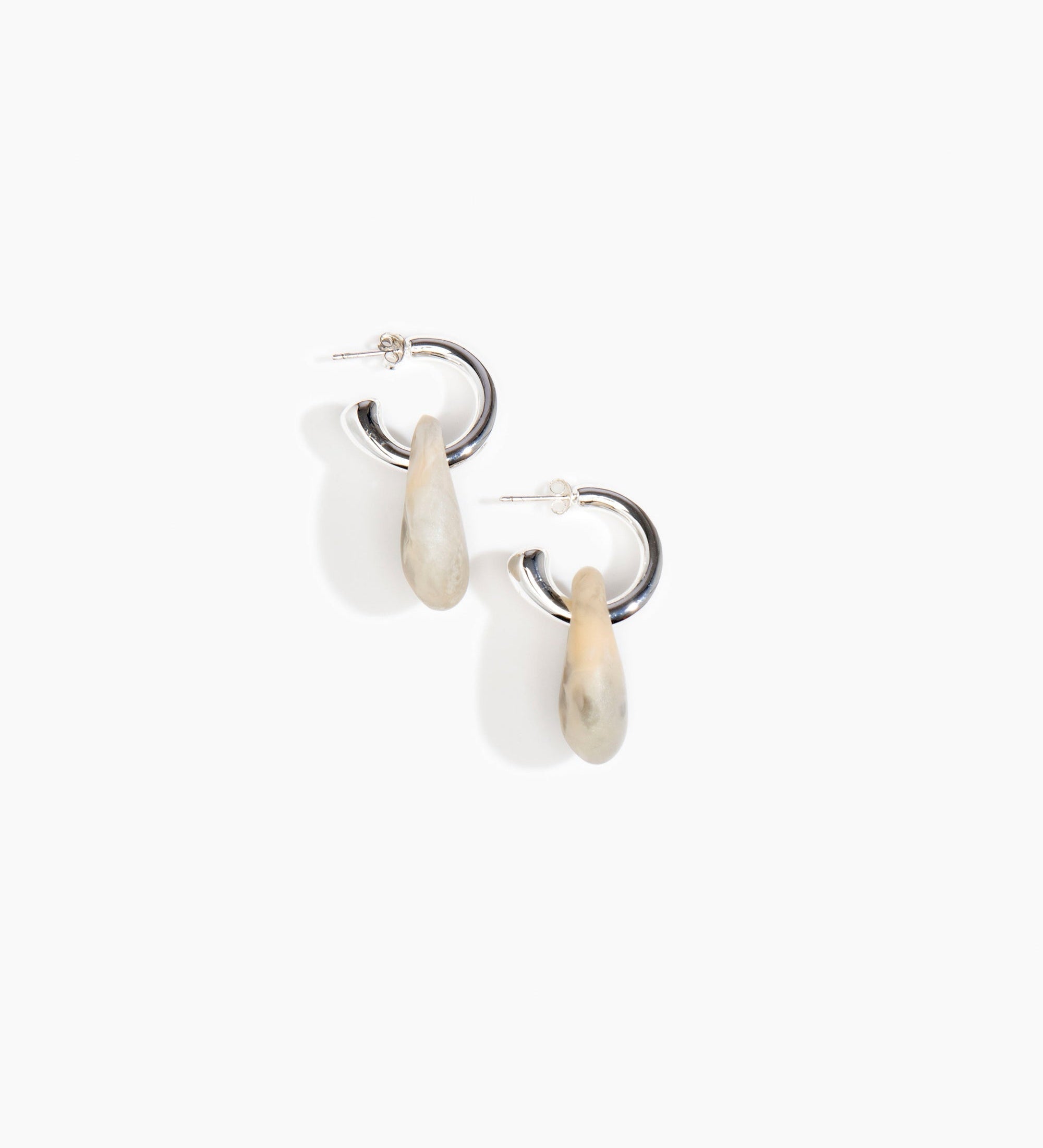 Dinosaur Designs Small Rock Hoop Earrings Earrings in Sandy Pearl Colour resin with Silver-Plated Brass Hoop Material