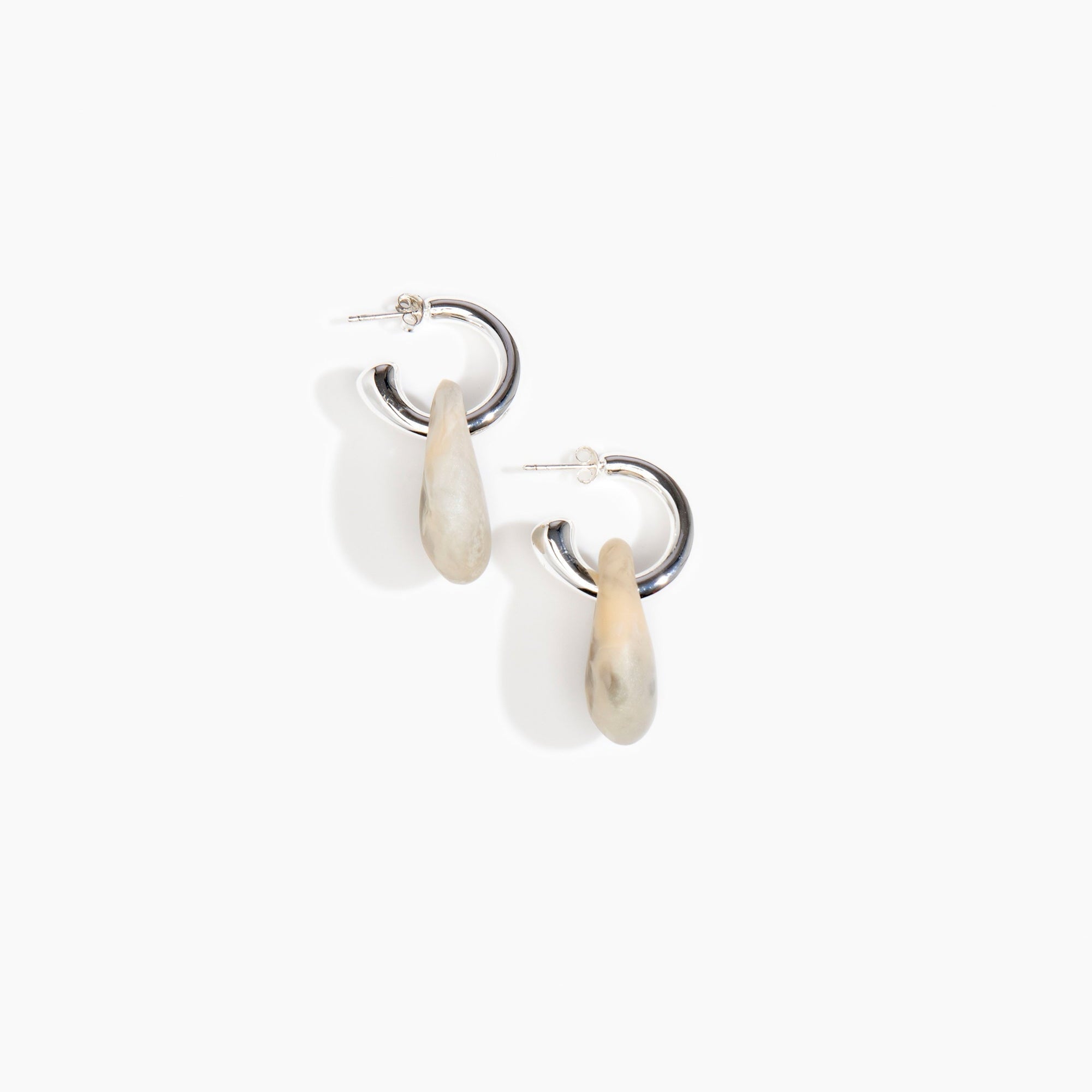 Dinosaur Designs Small Rock Hoop Earrings in Sandy Pearl Colour resin with Silver-Plated Brass Hoop Material.