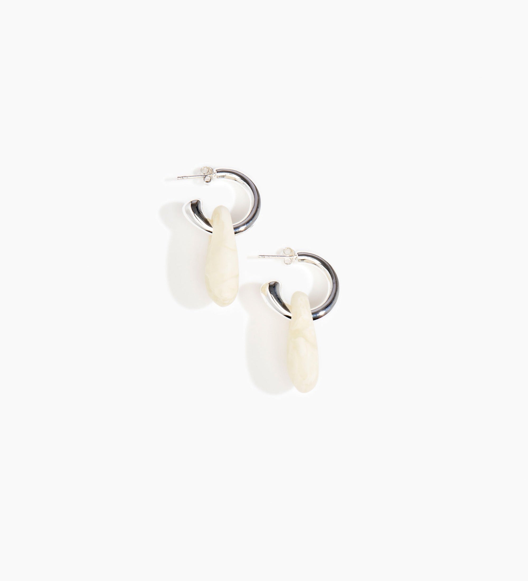 Dinosaur Designs Small Rock Hoop Earrings Earrings in Chalk Swirl Colour resin with Silver-Plated Brass Hoop Material