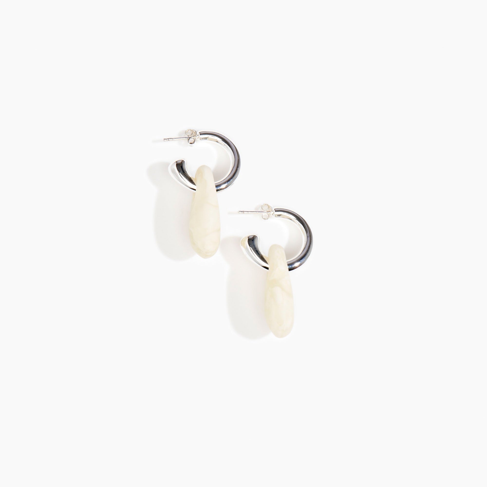 Dinosaur Designs Small Rock Hoop Earrings in Chalk Swirl Colour resin with Silver-Plated Brass Hoop Material.