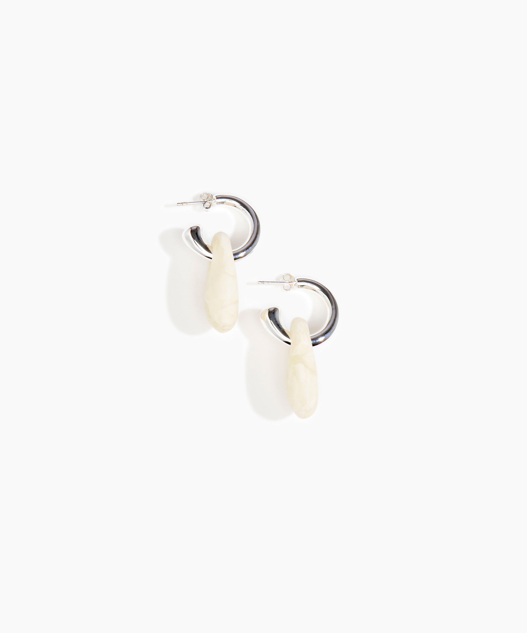 Dinosaur Designs Small Rock Hoop Earrings in Chalk Swirl Colour resin with Silver-Plated Brass Hoop Material.