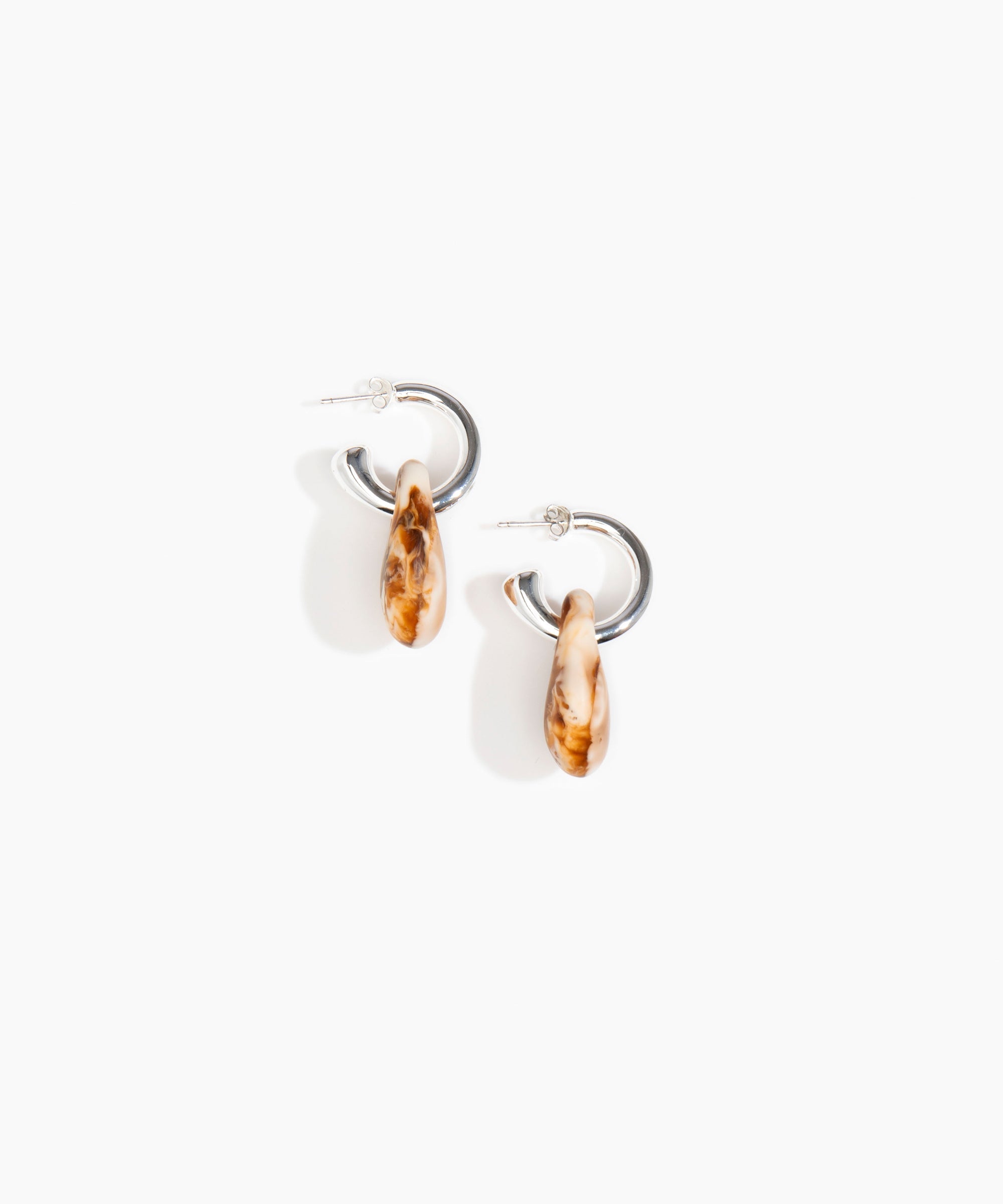 Dinosaur Designs Small Rock Hoop Earrings in Light Horn Colour resin with Silver-Plated Brass Hoop Material
