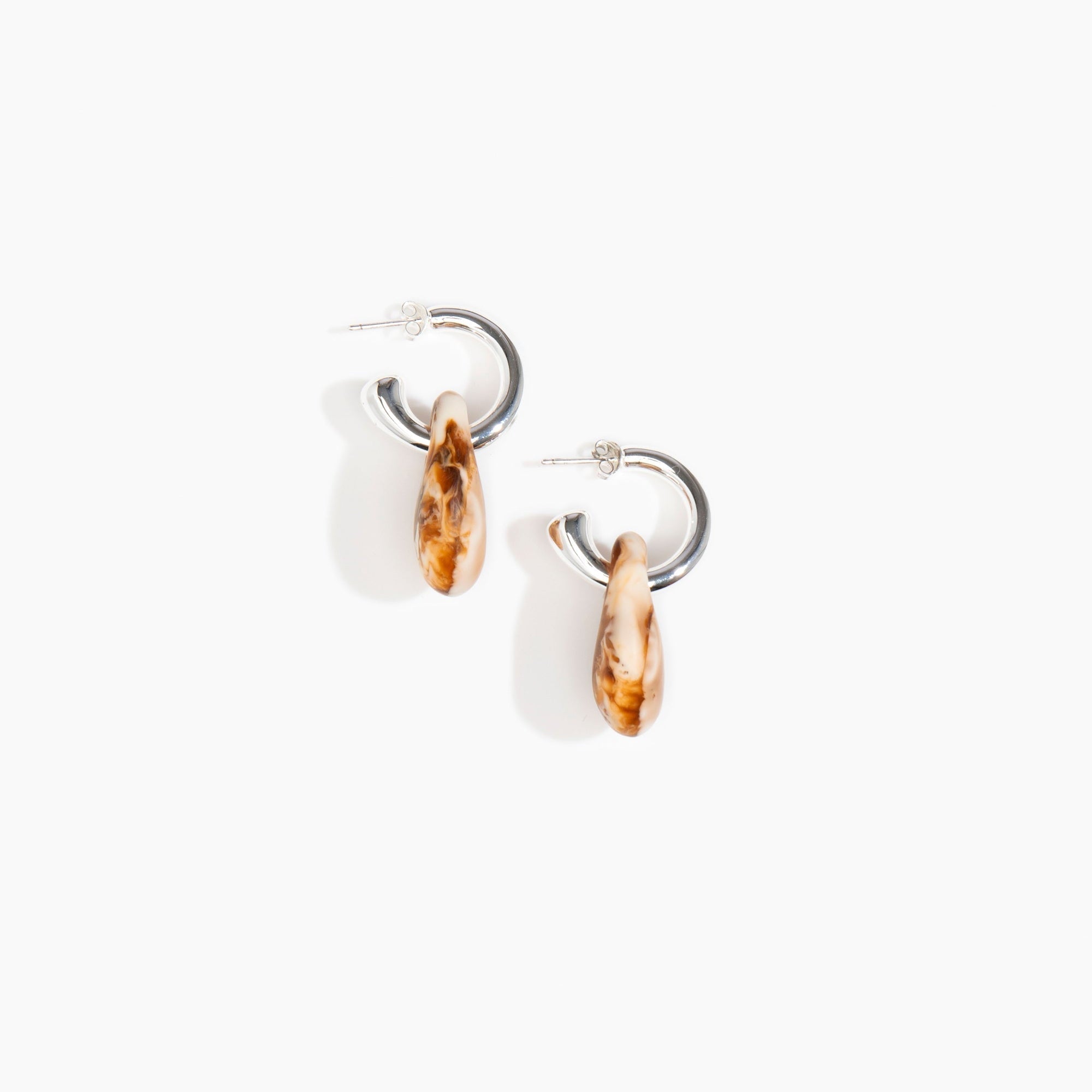 Dinosaur Designs Small Rock Hoop Earrings in Light Horn Colour resin with Silver-Plated Brass Hoop Material.