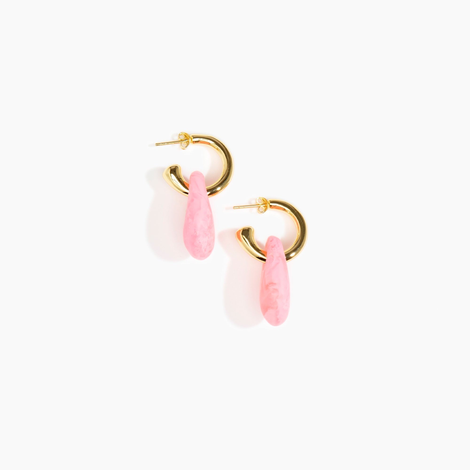 Dinosaur Designs Small Rock Hoop Earrings in Parakeet Colour resin with Brass Hoop Material.