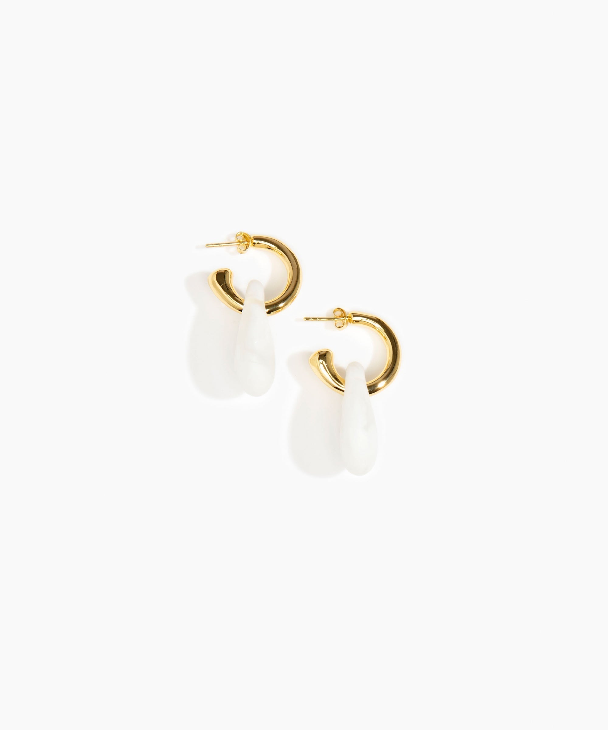 Dinosaur Designs Small Rock Hoop Earrings in Snow Swirl Colour resin with Brass Hoop Material