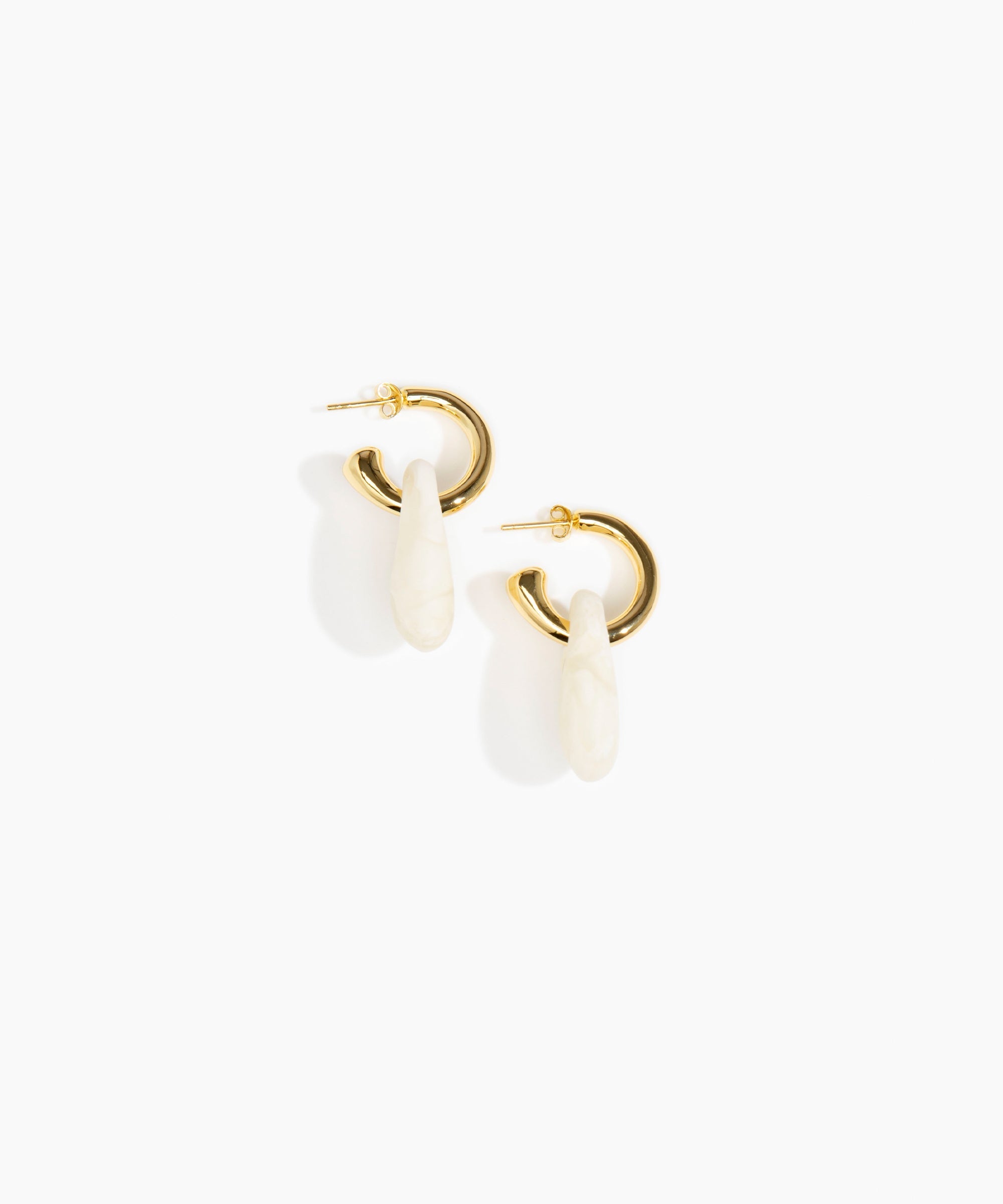 Dinosaur Designs Small Rock Hoop Earrings in Chalk Swirl Colour resin with Brass Hoop Material..