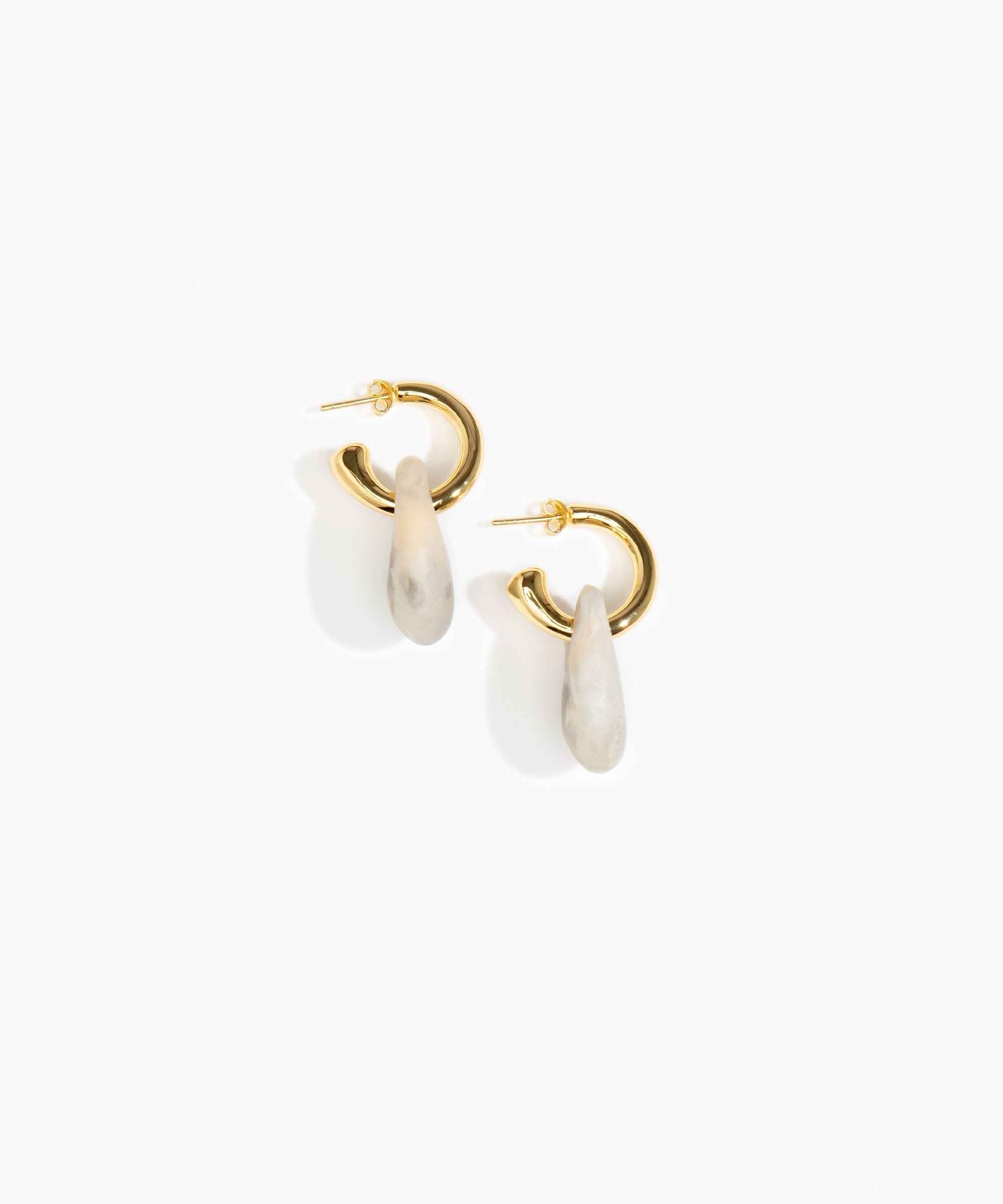 Dinosaur Designs Small Rock Hoop Earrings Earrings in Sandy Pearl Colour resin with Brass Hoop Material