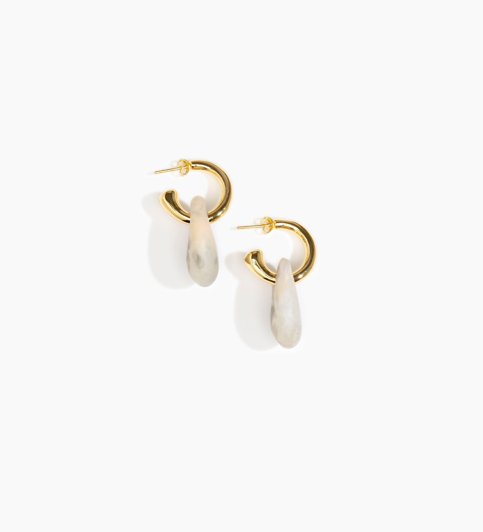 Dinosaur Designs Small Rock Hoop Earrings Earrings in Sandy Pearl Colour resin with Brass Hoop Material