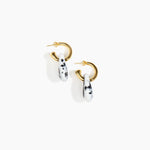 Dinosaur Designs Small Rock Hoop Earrings in White Marble Colour resin with Brass Hoop Material