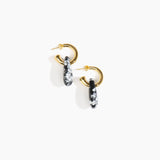 Dinosaur Designs Small Rock Hoop Earrings in Black Marble Colour resin with Brass Hoop Material