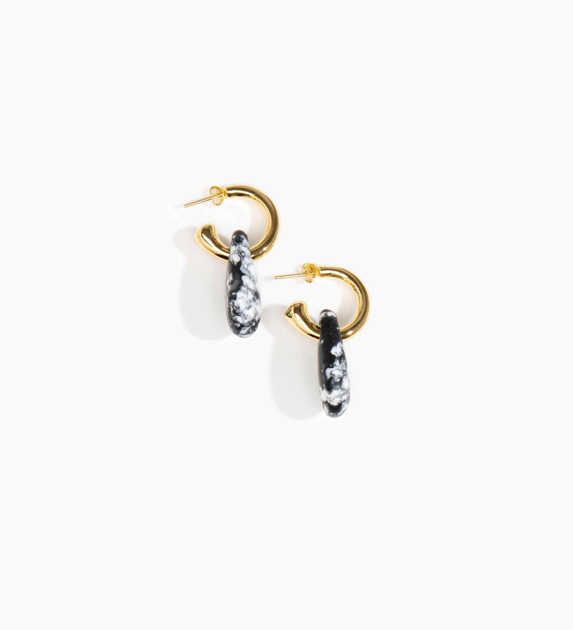 Dinosaur Designs Small Rock Hoop Earrings Earrings in Black Marble Colour resin with Brass Hoop Material