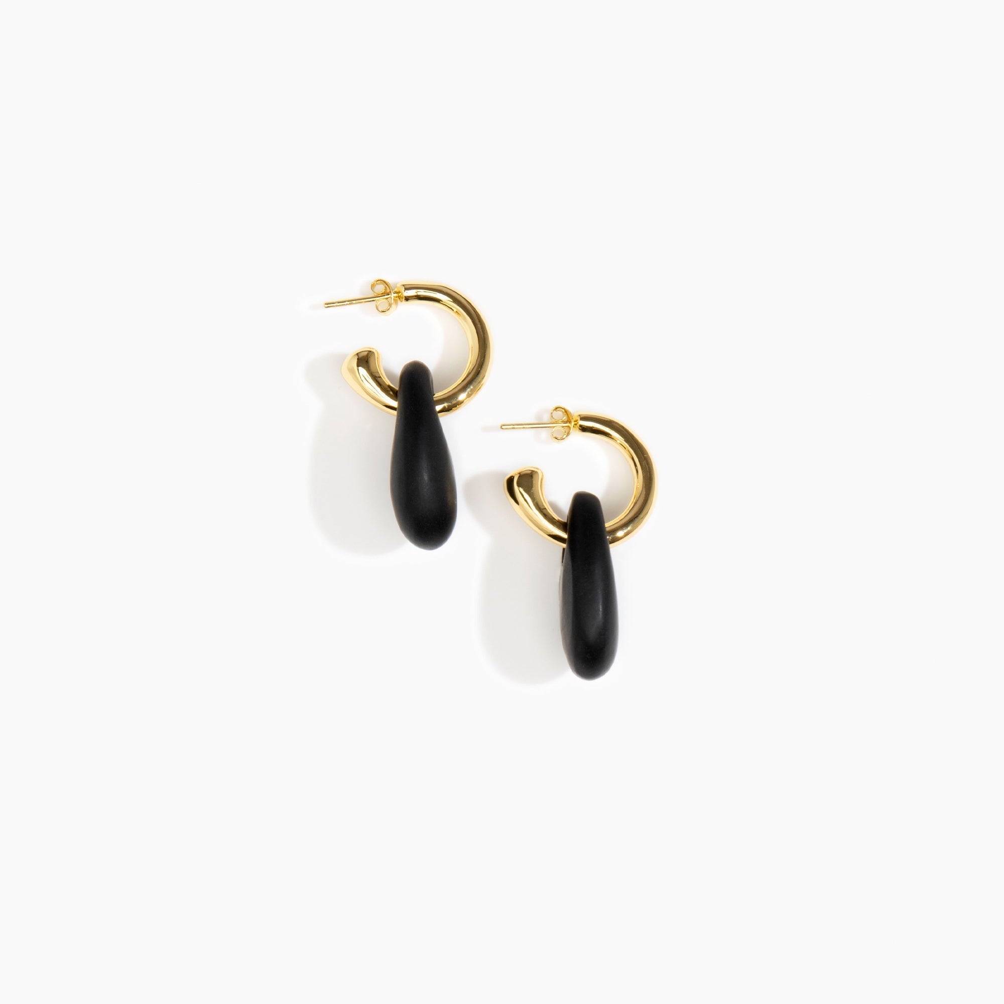 Dinosaur Designs Small Rock Hoop Earrings in Black Colour resin with Brass Hoop Material.