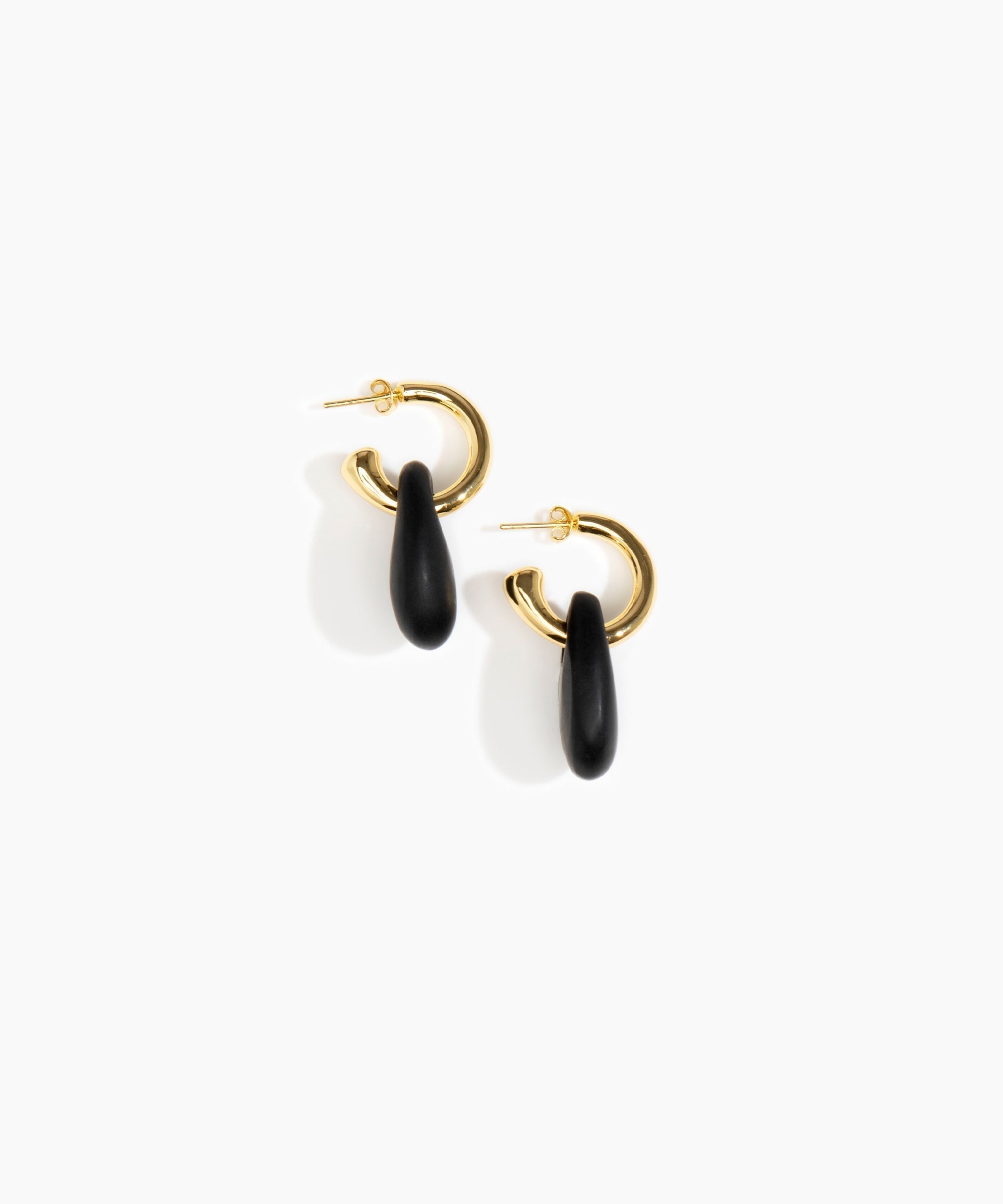 Dinosaur Designs Small Rock Hoop Earrings Earrings in Black Colour resin with Brass Hoop Material