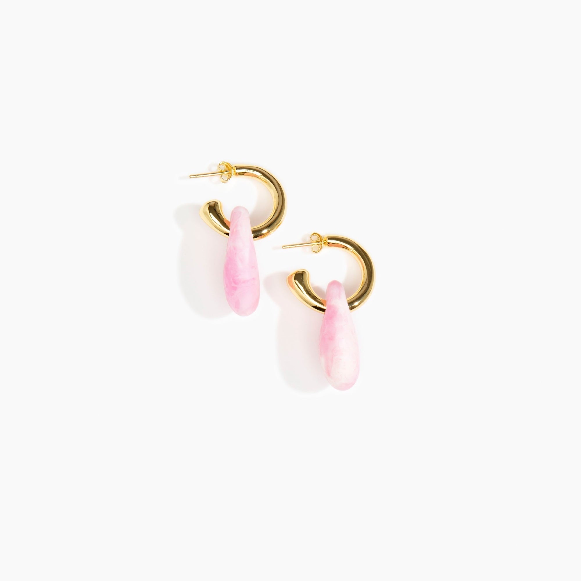 Dinosaur Designs Small Rock Hoop Earrings in Shell Pink Colour resin with Brass Hoop Material.